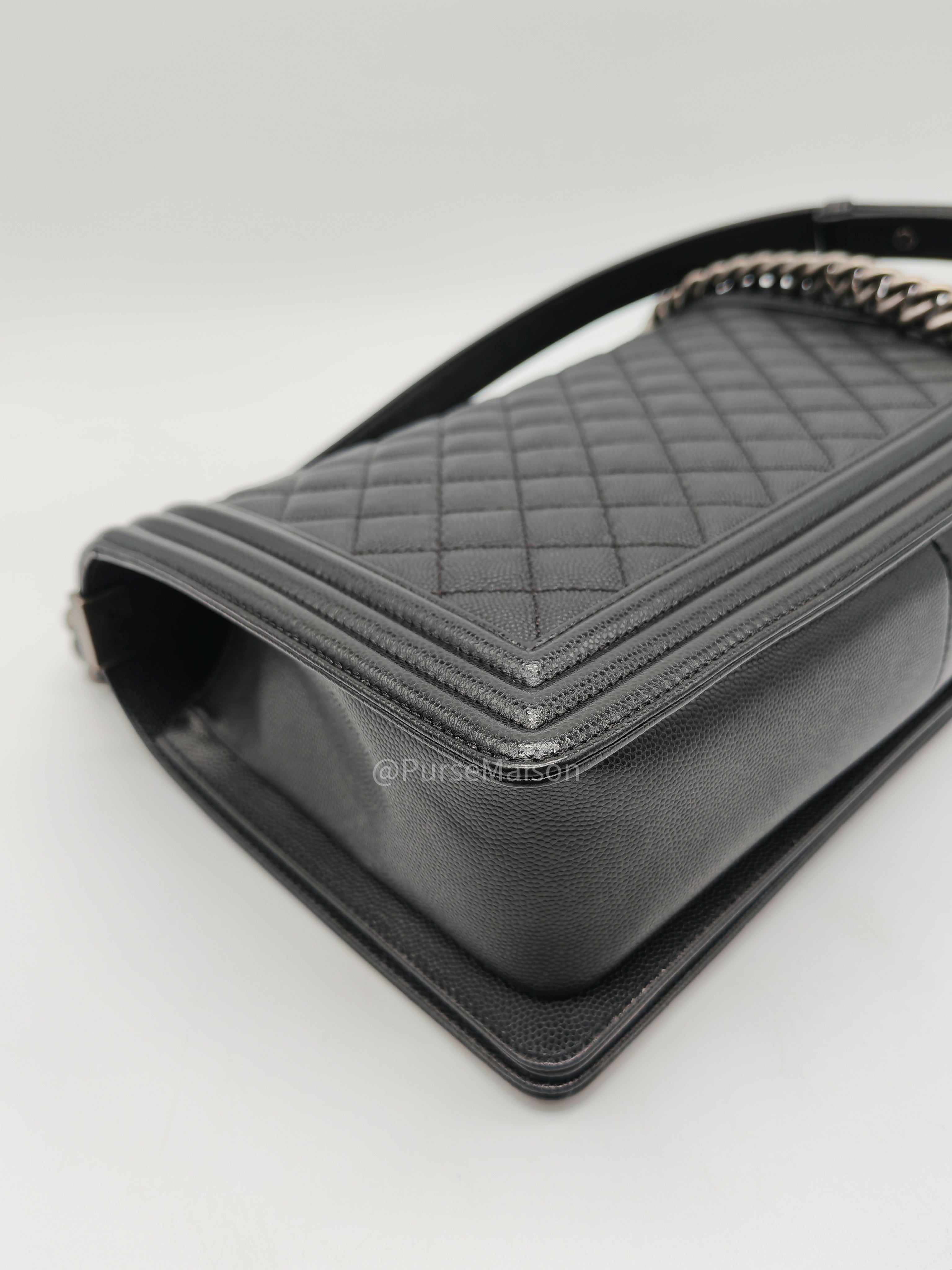 Chanel Boy New Medium in Black Quilted Caviar Leather and Ruthenium Hardware Series 25
