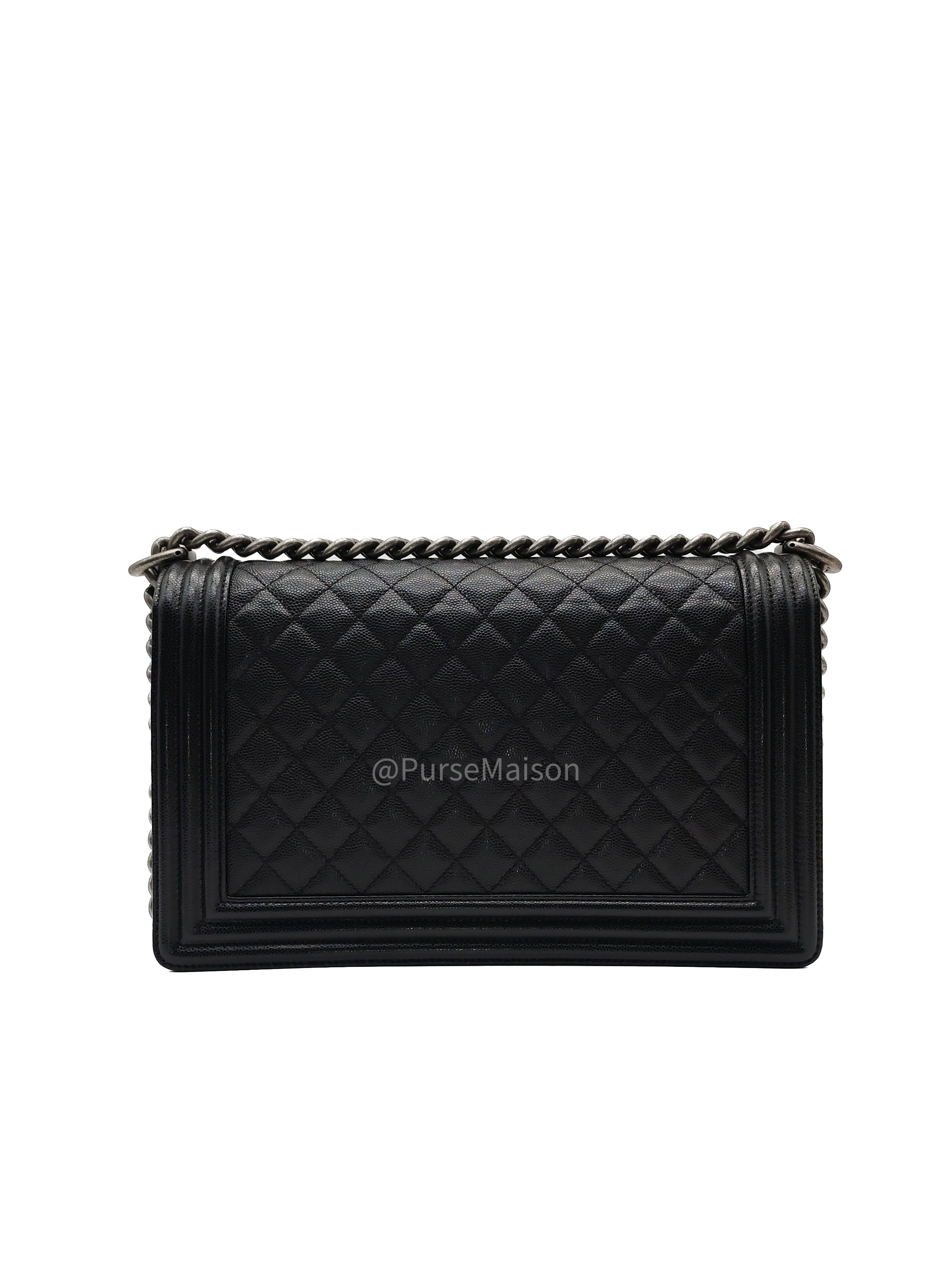 Chanel Boy New Medium in Black Quilted Caviar Leather and Ruthenium Hardware Series 25