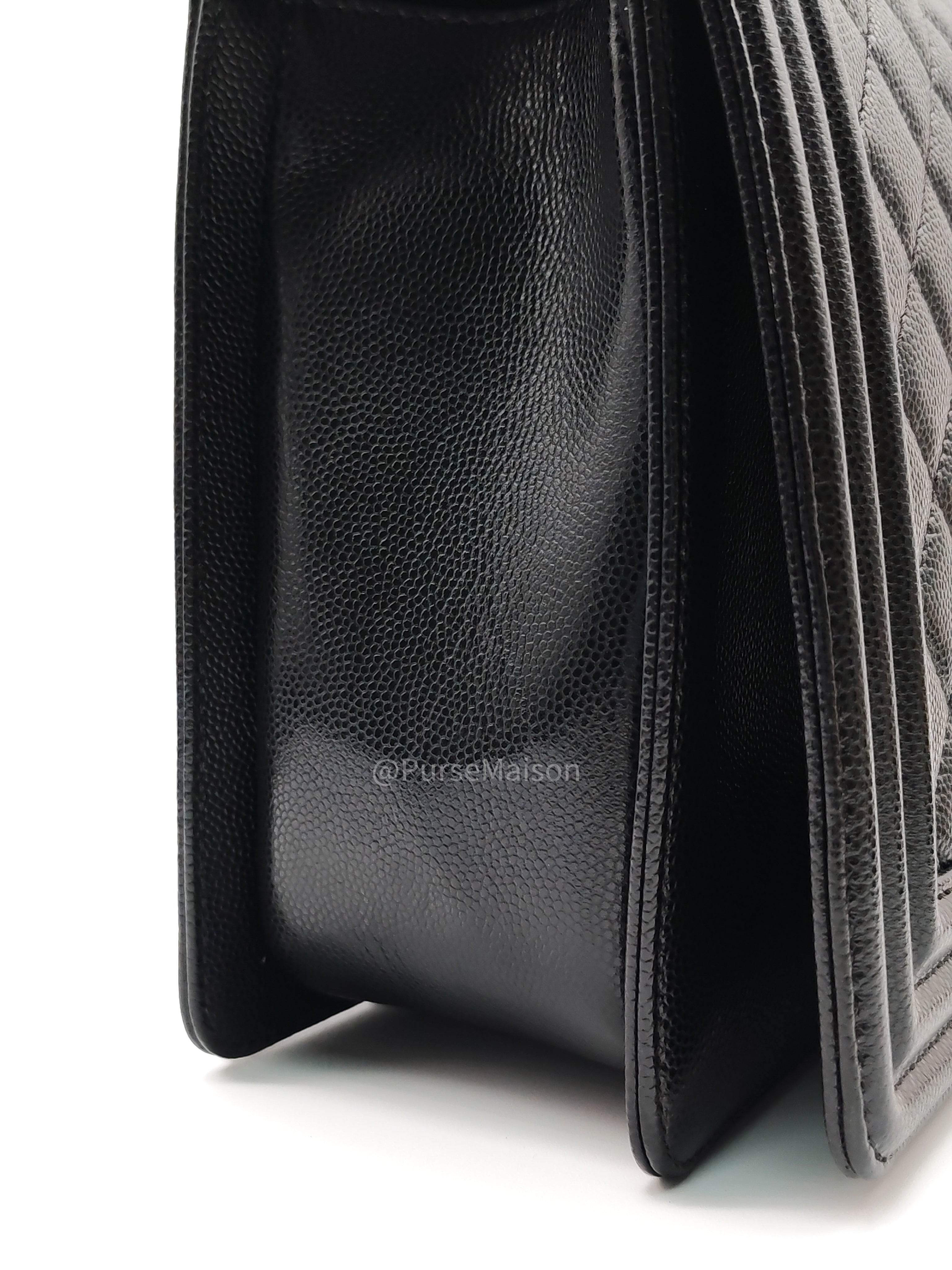 Chanel Boy New Medium in Black Quilted Caviar Leather and Ruthenium Hardware Series 25