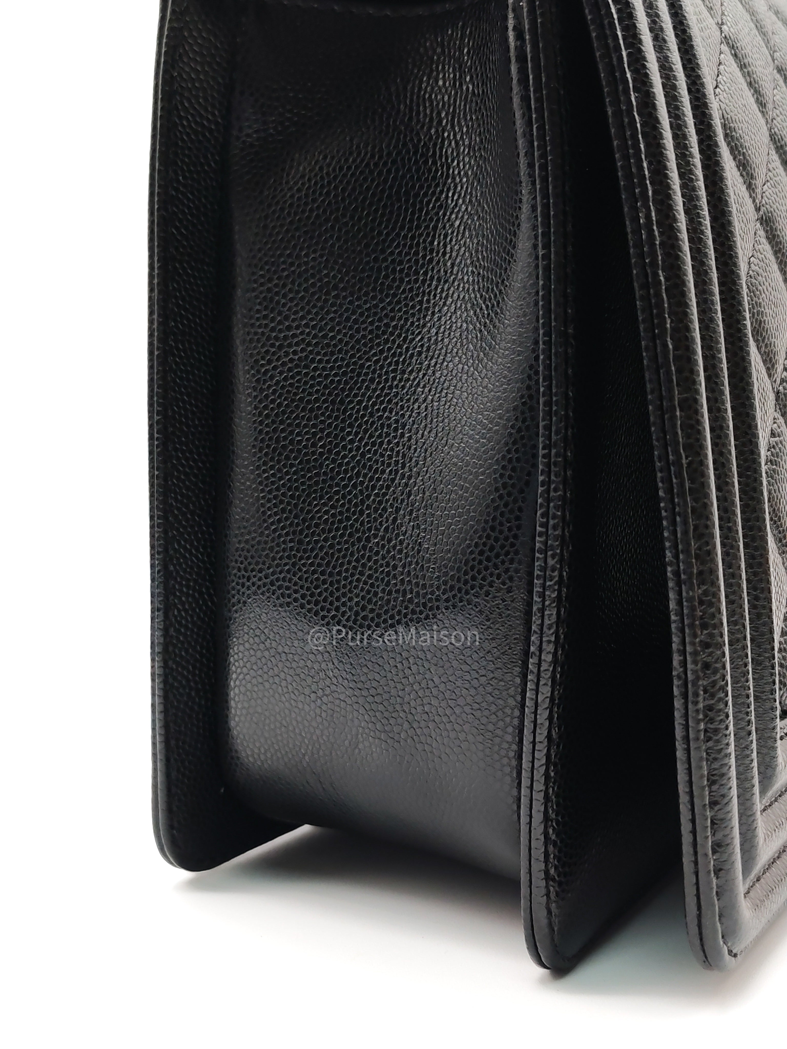 Chanel Boy New Medium in Black Quilted Caviar Leather and Ruthenium Hardware Series 25