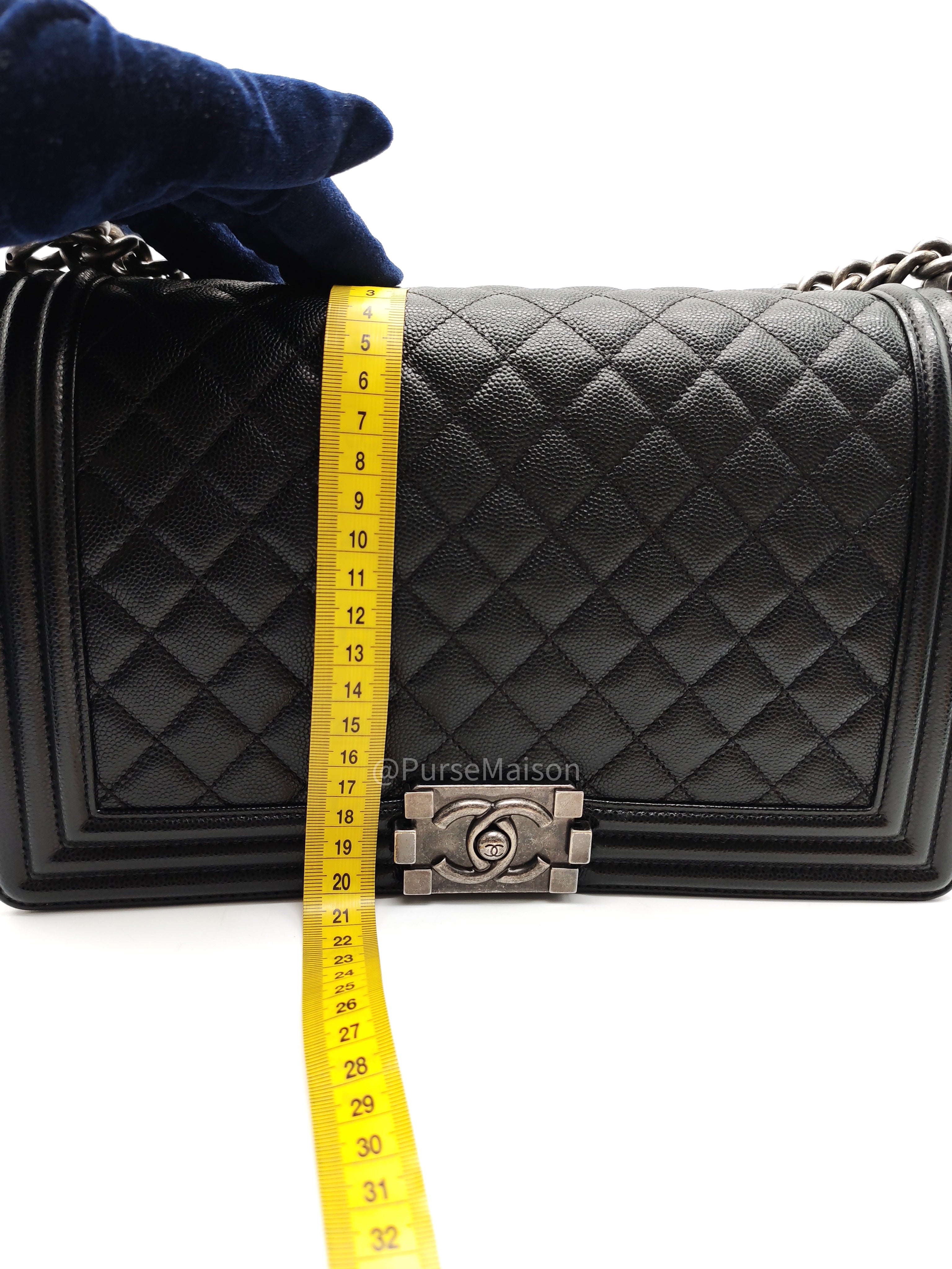 Chanel Boy New Medium in Black Quilted Caviar Leather and Ruthenium Hardware Series 25