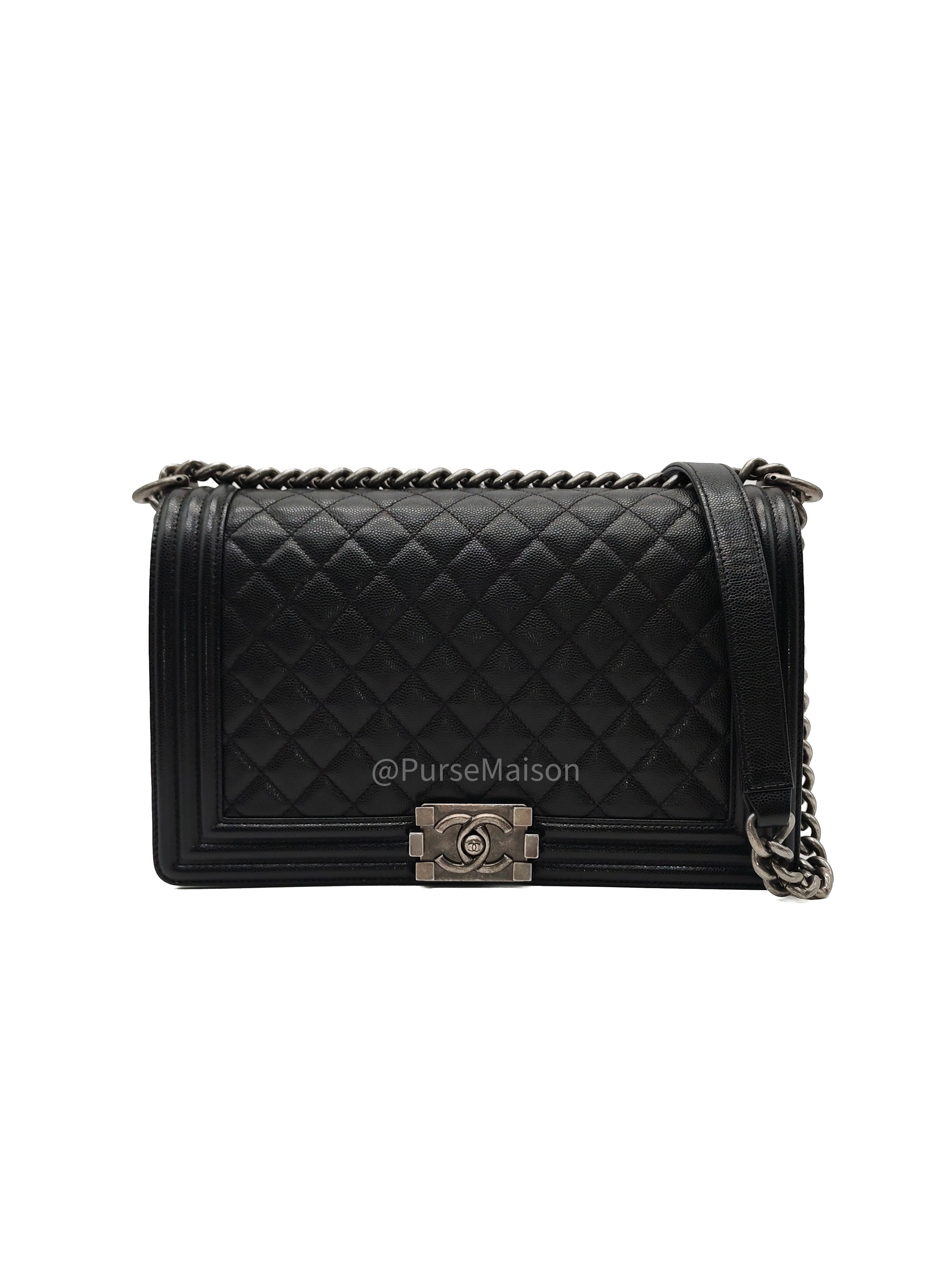 Chanel Boy New Medium in Black Quilted Caviar Leather and Ruthenium Hardware Series 25