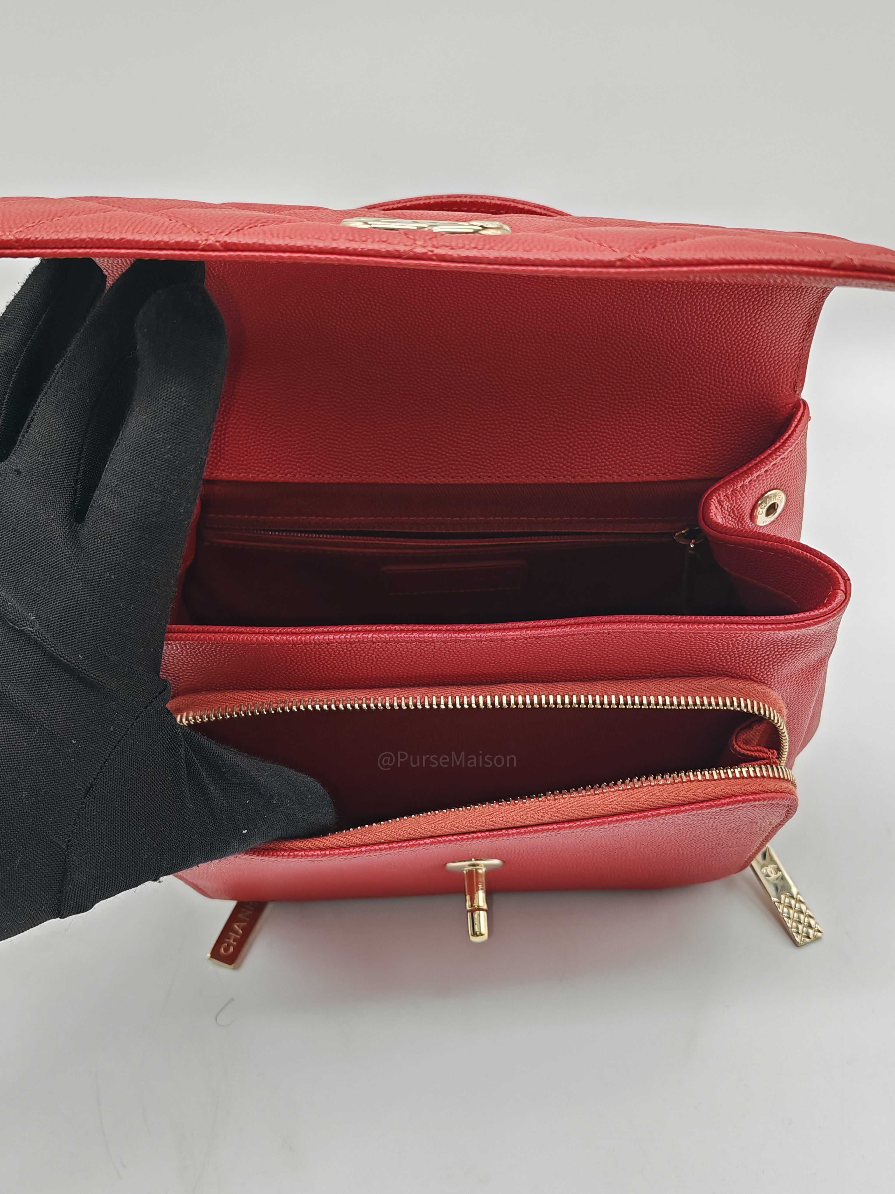 Chanel Business Affinity Flap Bag Medium in Red Caviar Leather and Gold Hardware Series 28