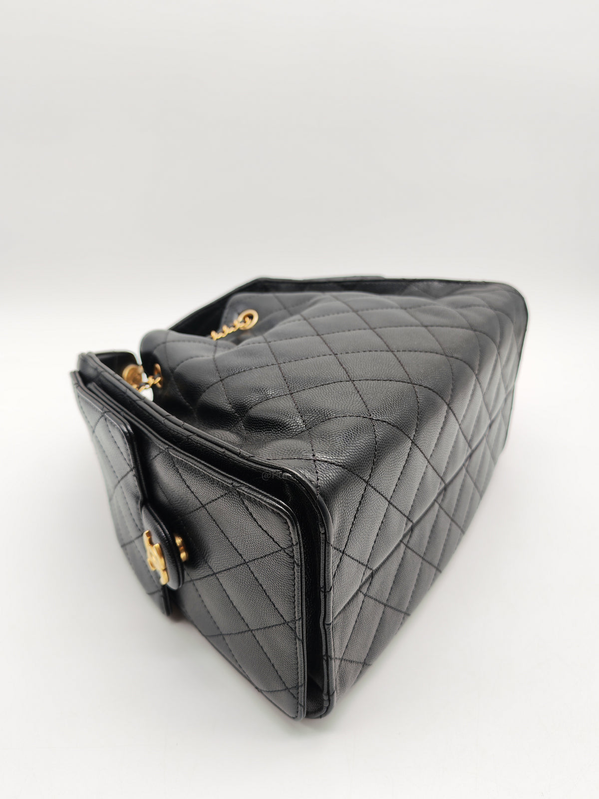 Chanel 25 Hobo Bag Small in Black Caviar Leather Aged Gold Hardware Microchip (A5****40)