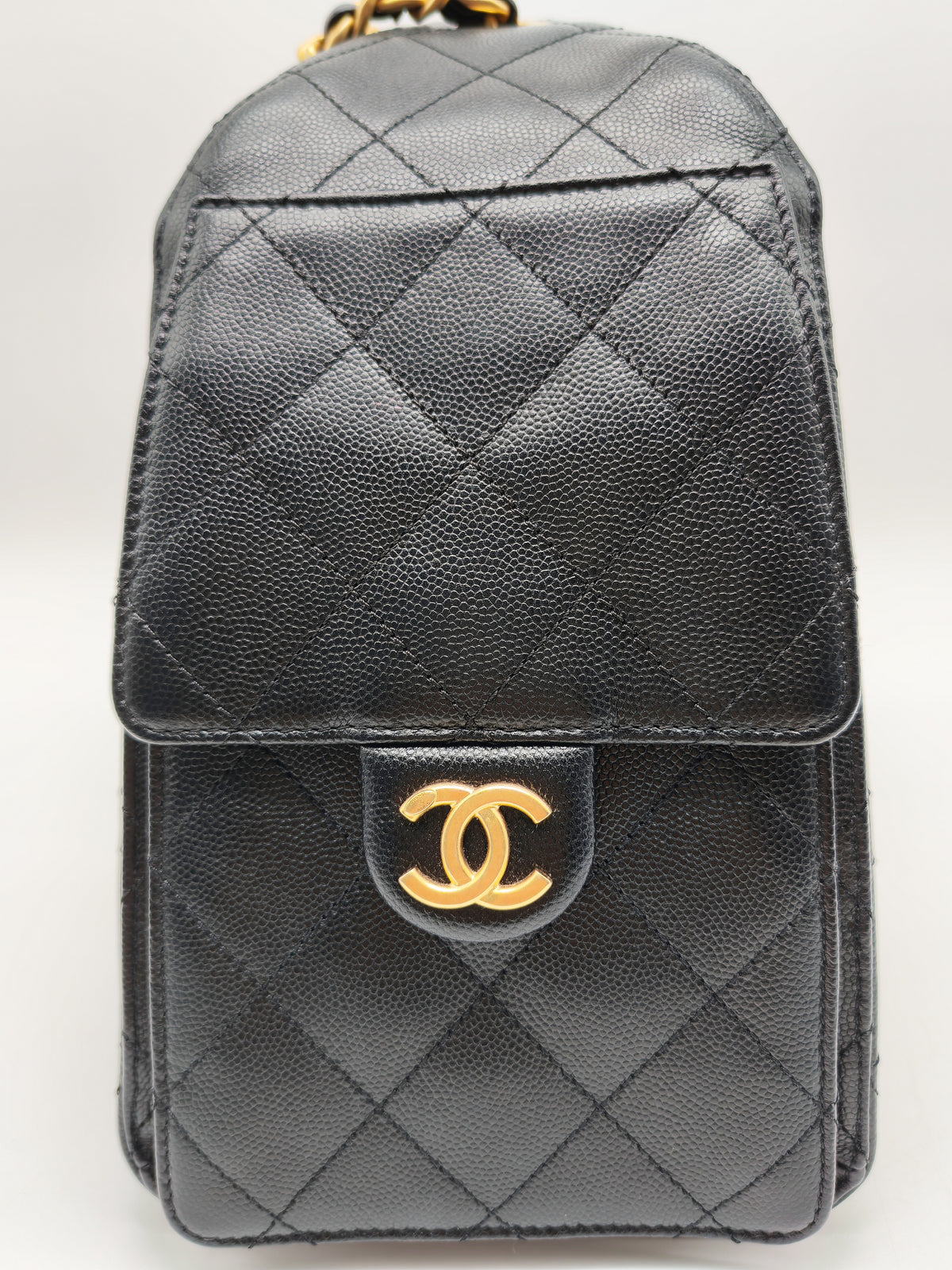 Chanel 25 Hobo Bag Small in Black Caviar Leather Aged Gold Hardware Microchip (A5****40)