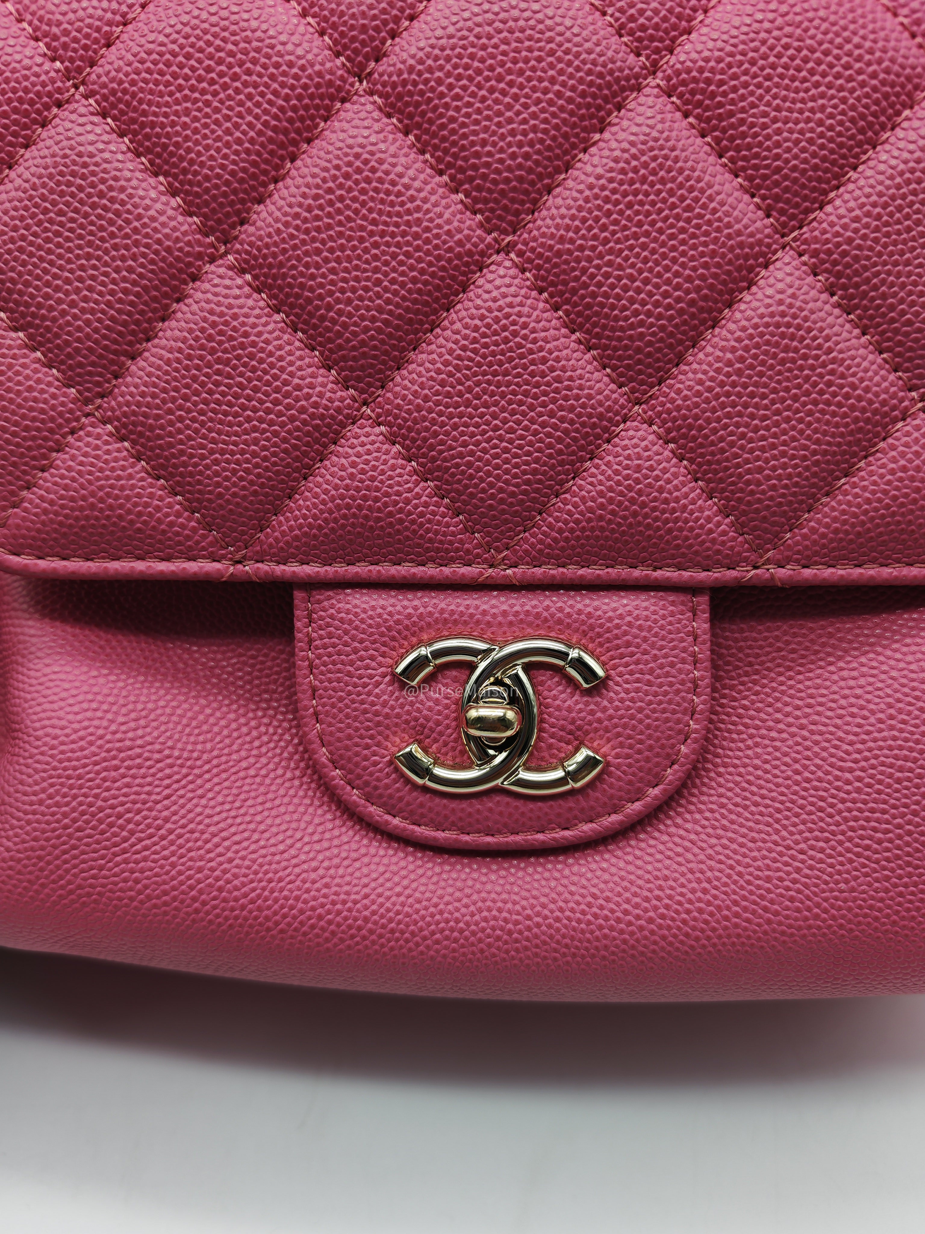 Chanel CC Day Backpack in Pink Quilted Caviar Leather Light Gold Hardware (Series 27)