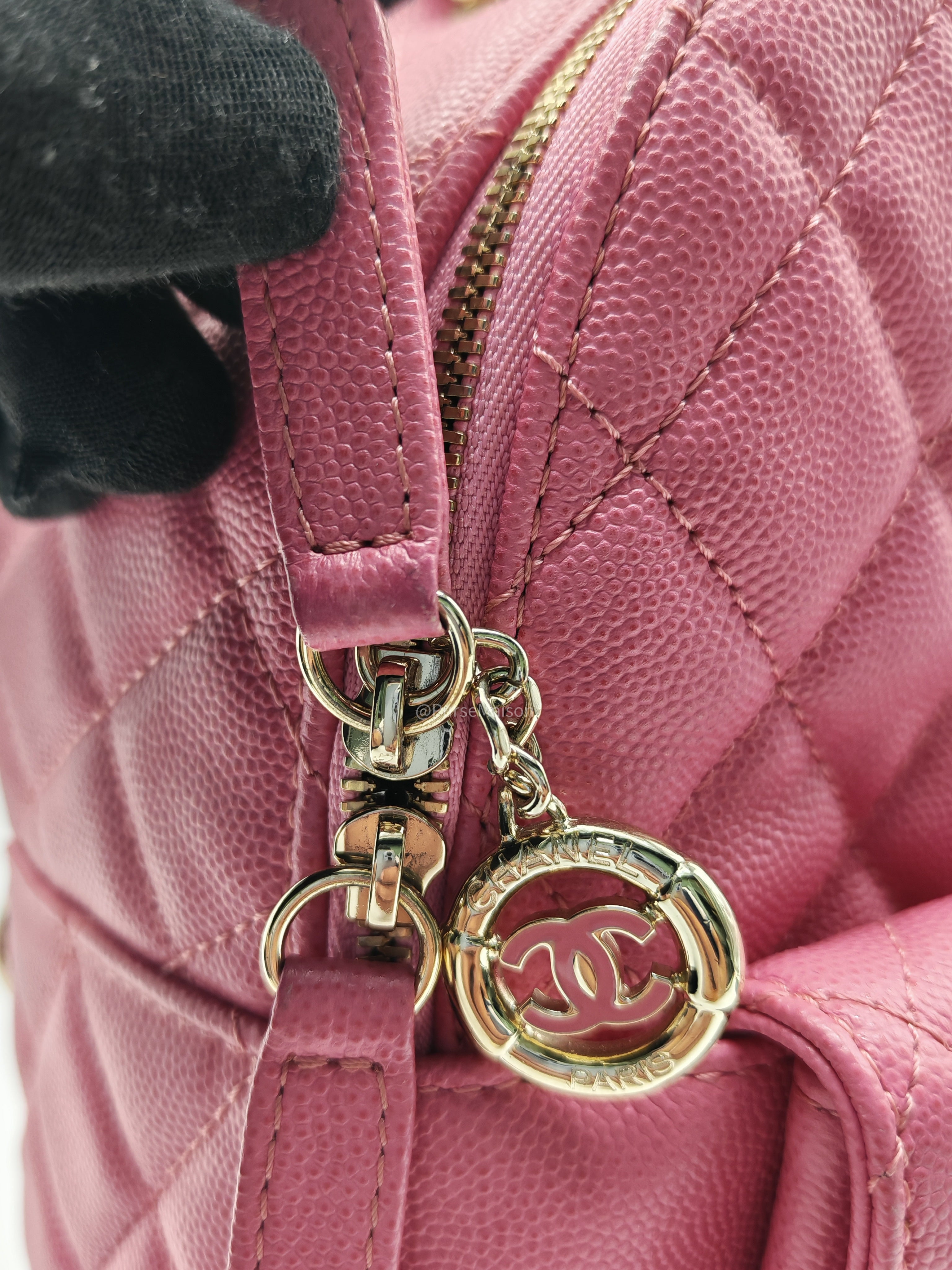 Chanel CC Day Backpack in Pink Quilted Caviar Leather Light Gold Hardware (Series 27)