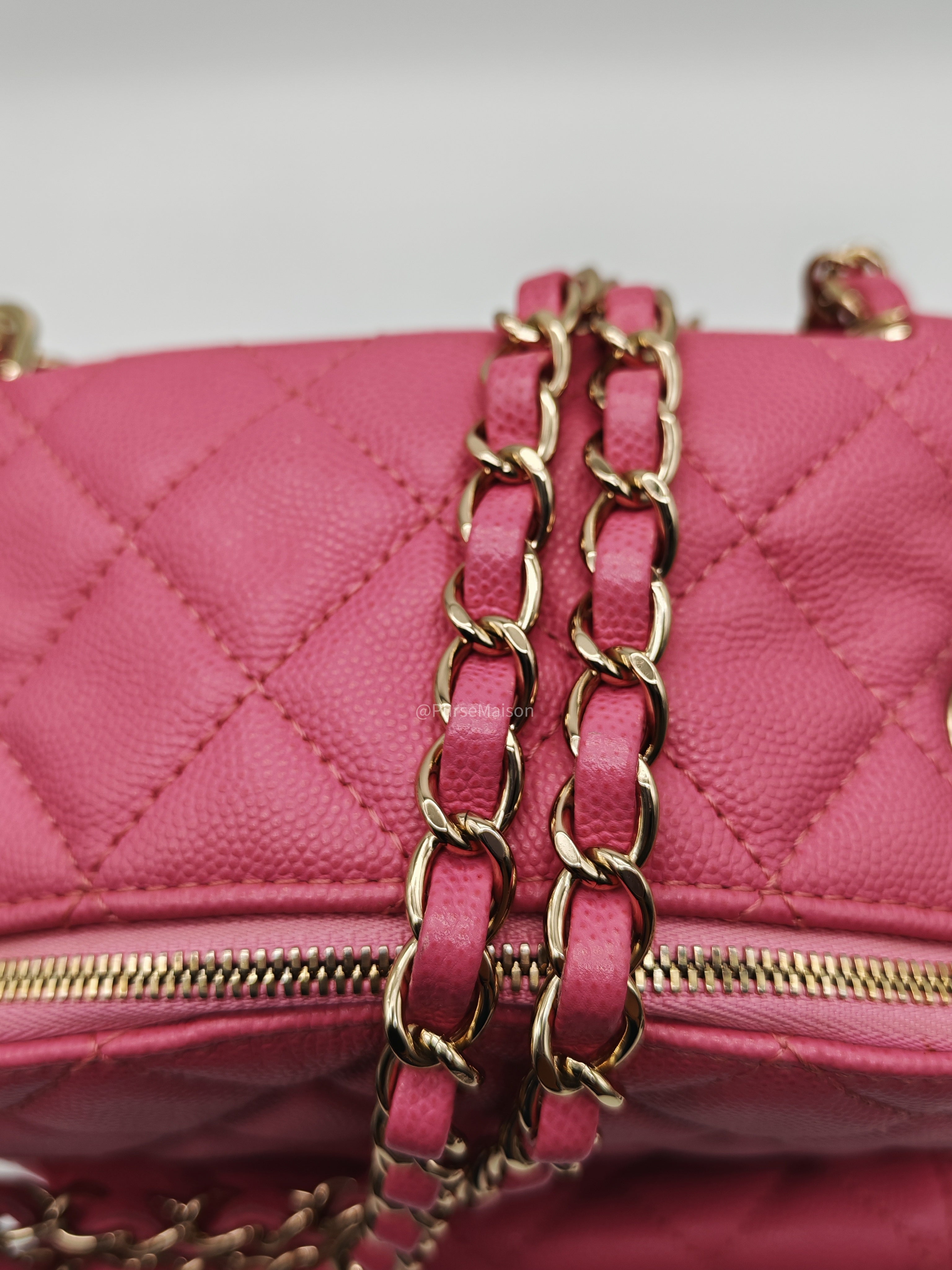 Chanel CC Day Backpack in Pink Quilted Caviar Leather Light Gold Hardware (Series 27)