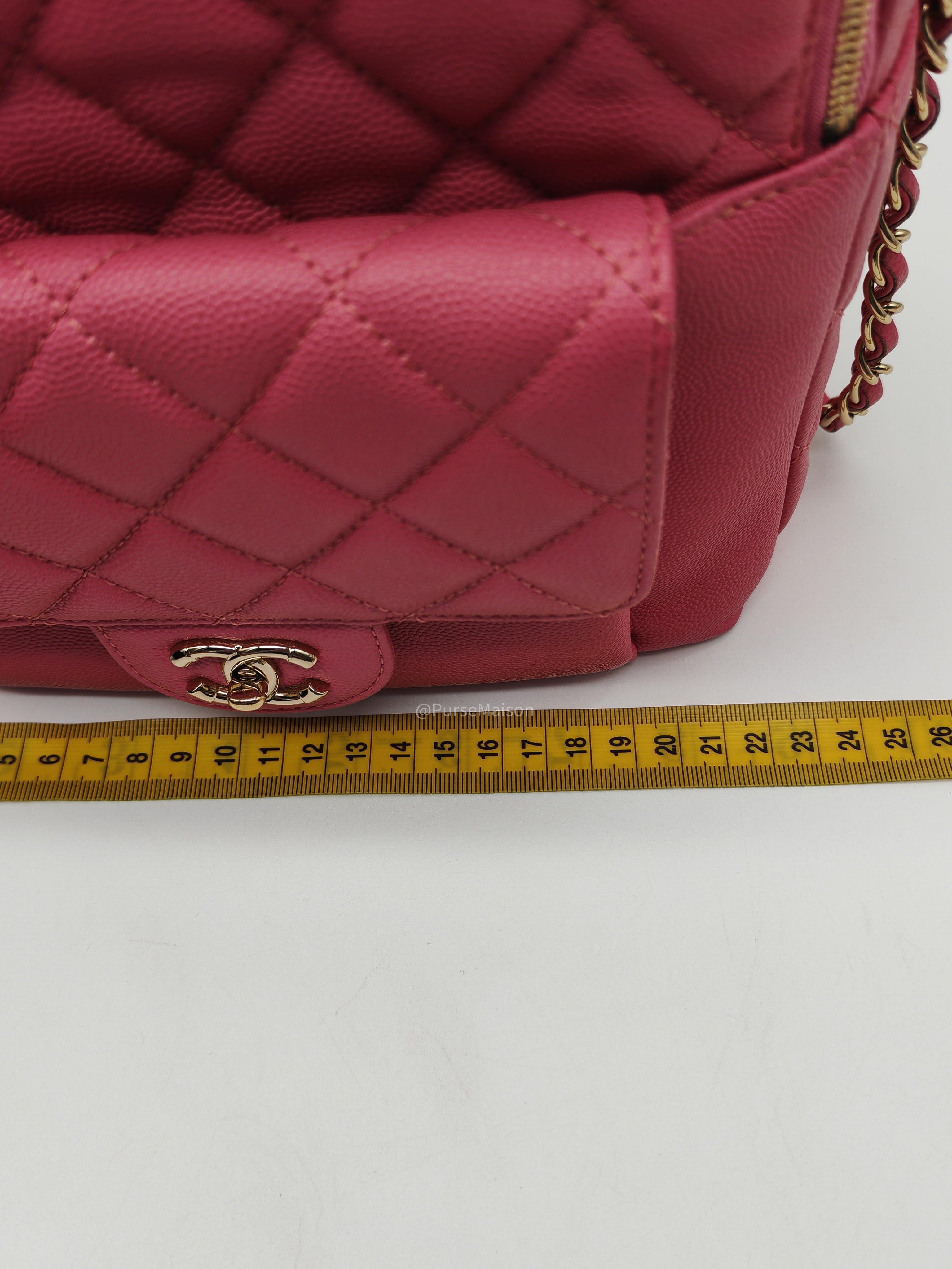 Chanel CC Day Backpack in Pink Quilted Caviar Leather Light Gold Hardware (Series 27)