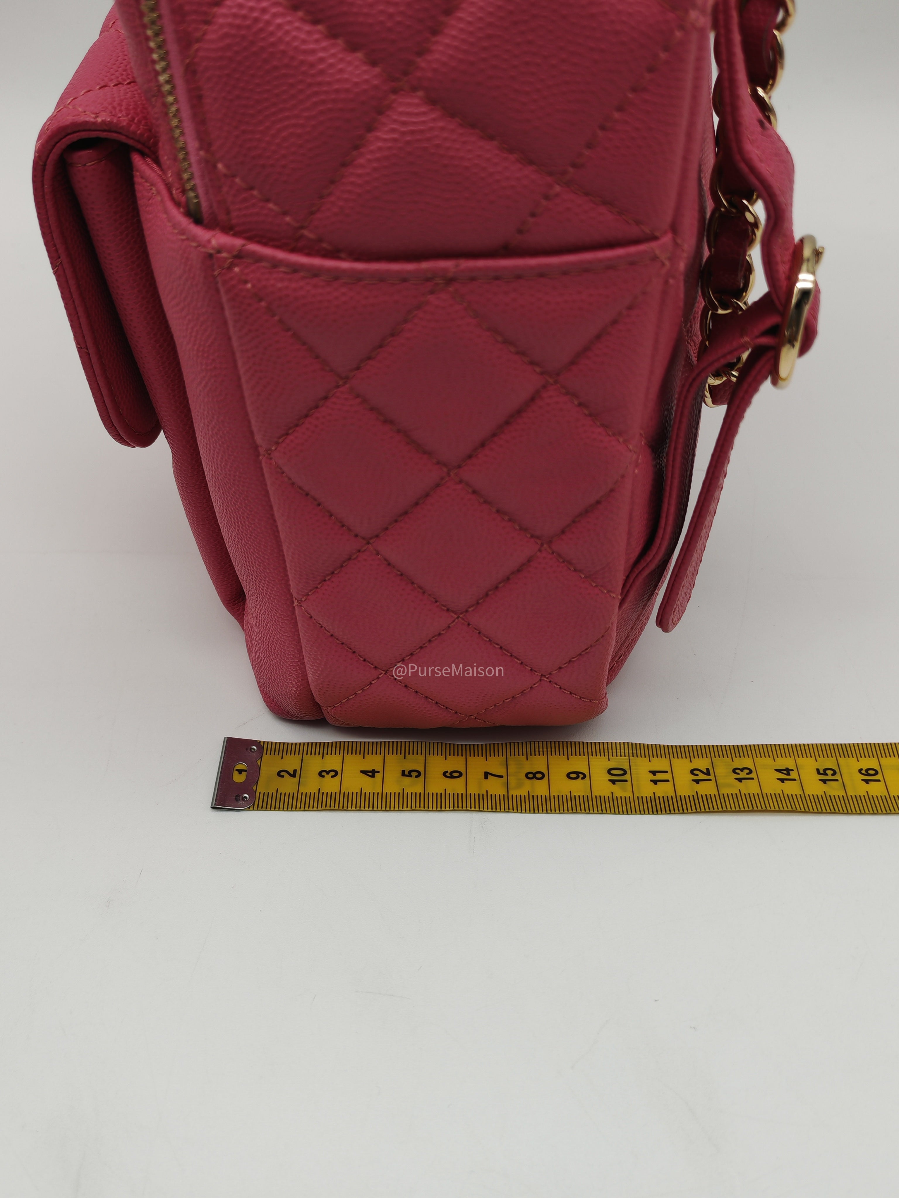 Chanel CC Day Backpack in Pink Quilted Caviar Leather Light Gold Hardware (Series 27)
