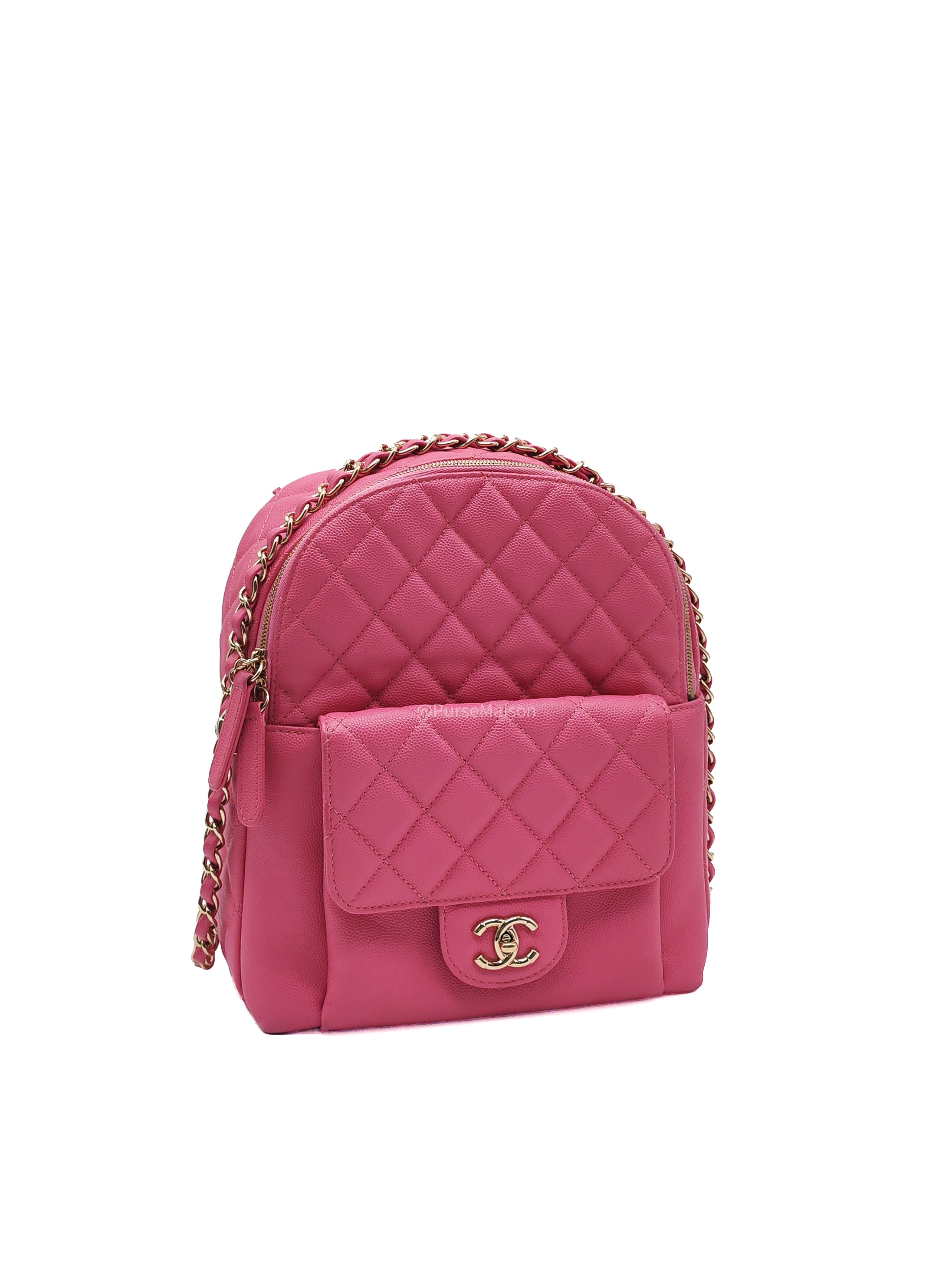 Chanel CC Day Backpack in Pink Quilted Caviar Leather Light Gold Hardware (Series 27)