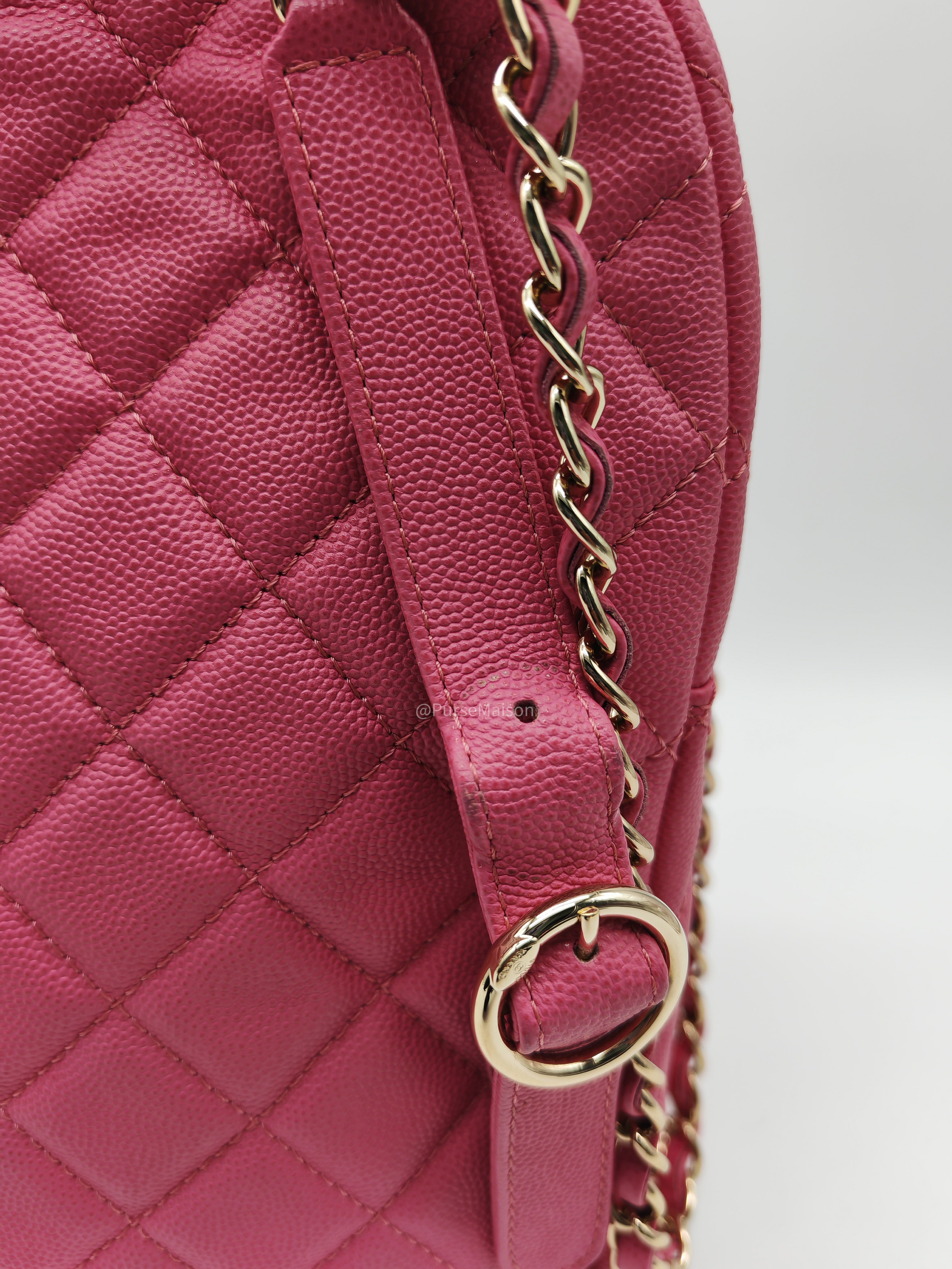 Chanel CC Day Backpack in Pink Quilted Caviar Leather Light Gold Hardware (Series 27)