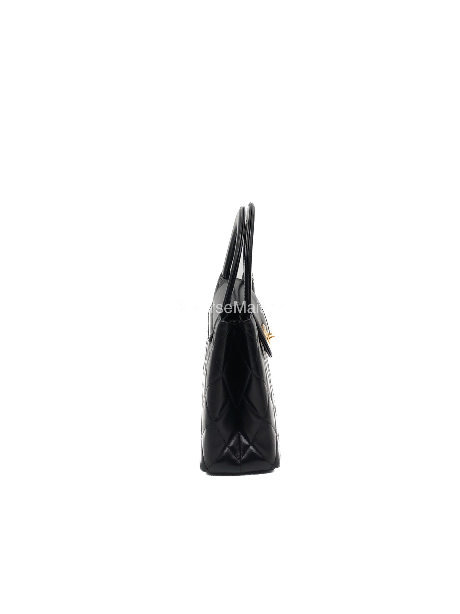 Chanel CC Kelly Shopping Bag Small in Black Shiny Calfskin Leather Aged Gold Hardware (Microchip)
