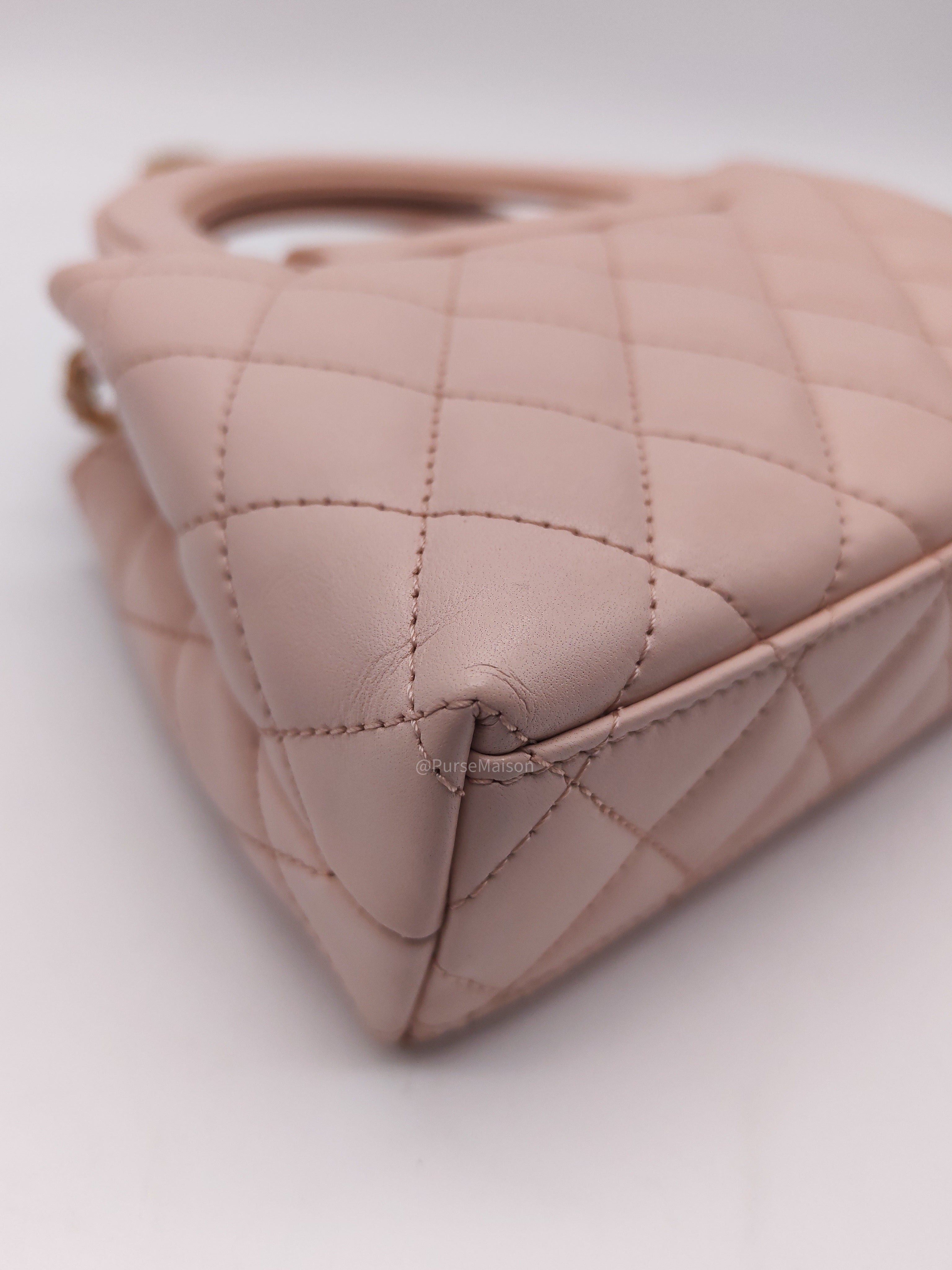 Chanel CC Kelly Small in Baby Pink Shinny Calfskin Leather Aged Gold Hardware Microchip(E8****T5)