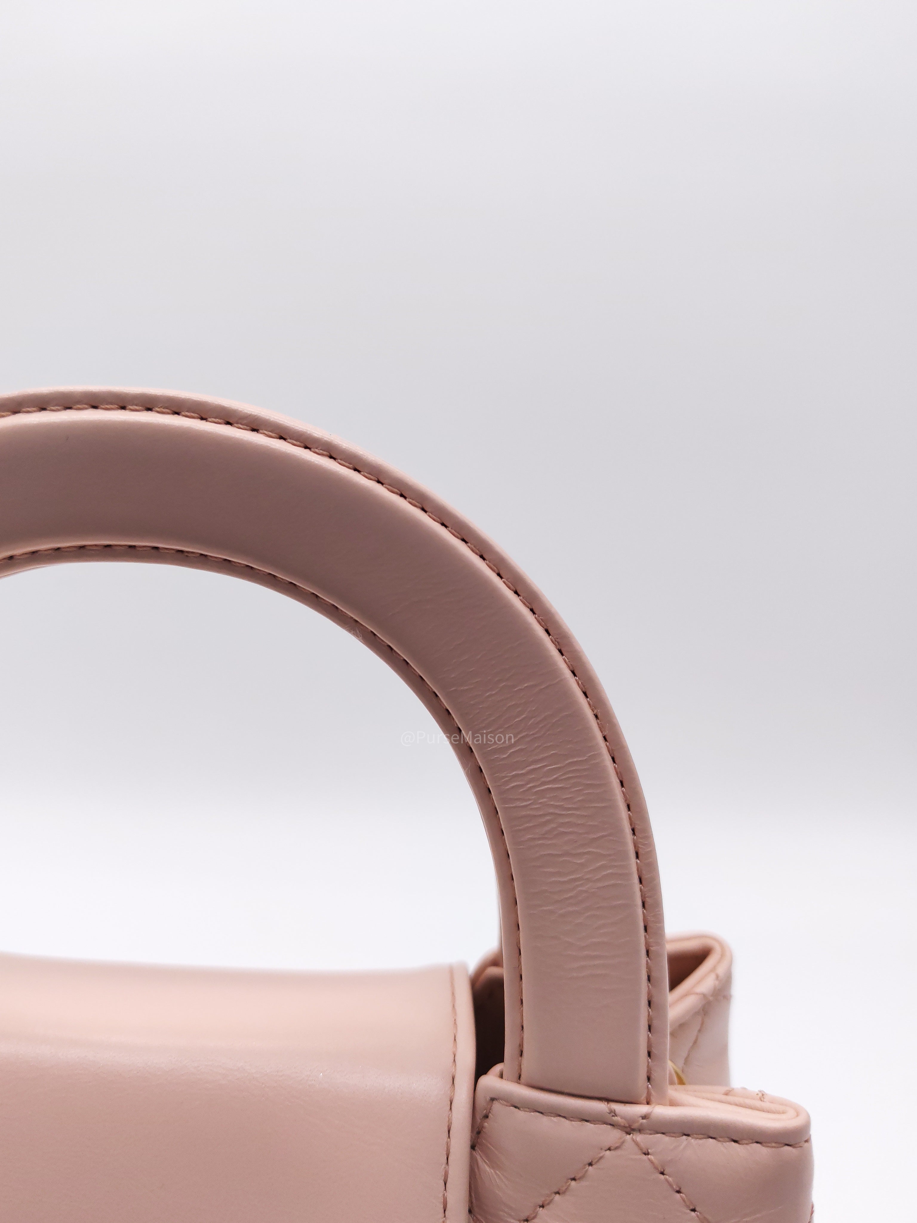 Chanel CC Kelly Small in Baby Pink Shinny Calfskin Leather Aged Gold Hardware Microchip(E8****T5)