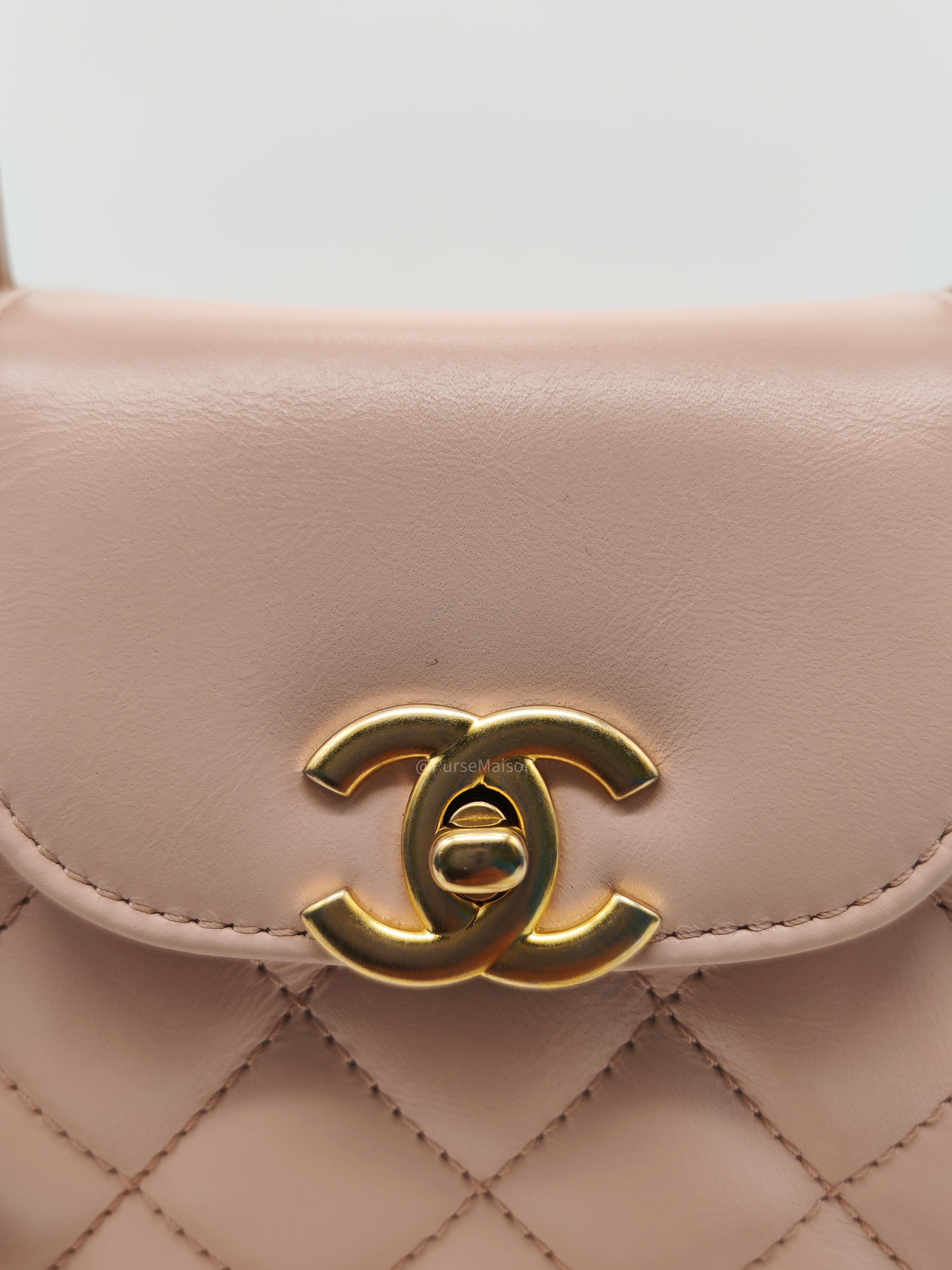 Chanel CC Kelly Small in Baby Pink Shinny Calfskin Leather Aged Gold Hardware Microchip(E8****T5)