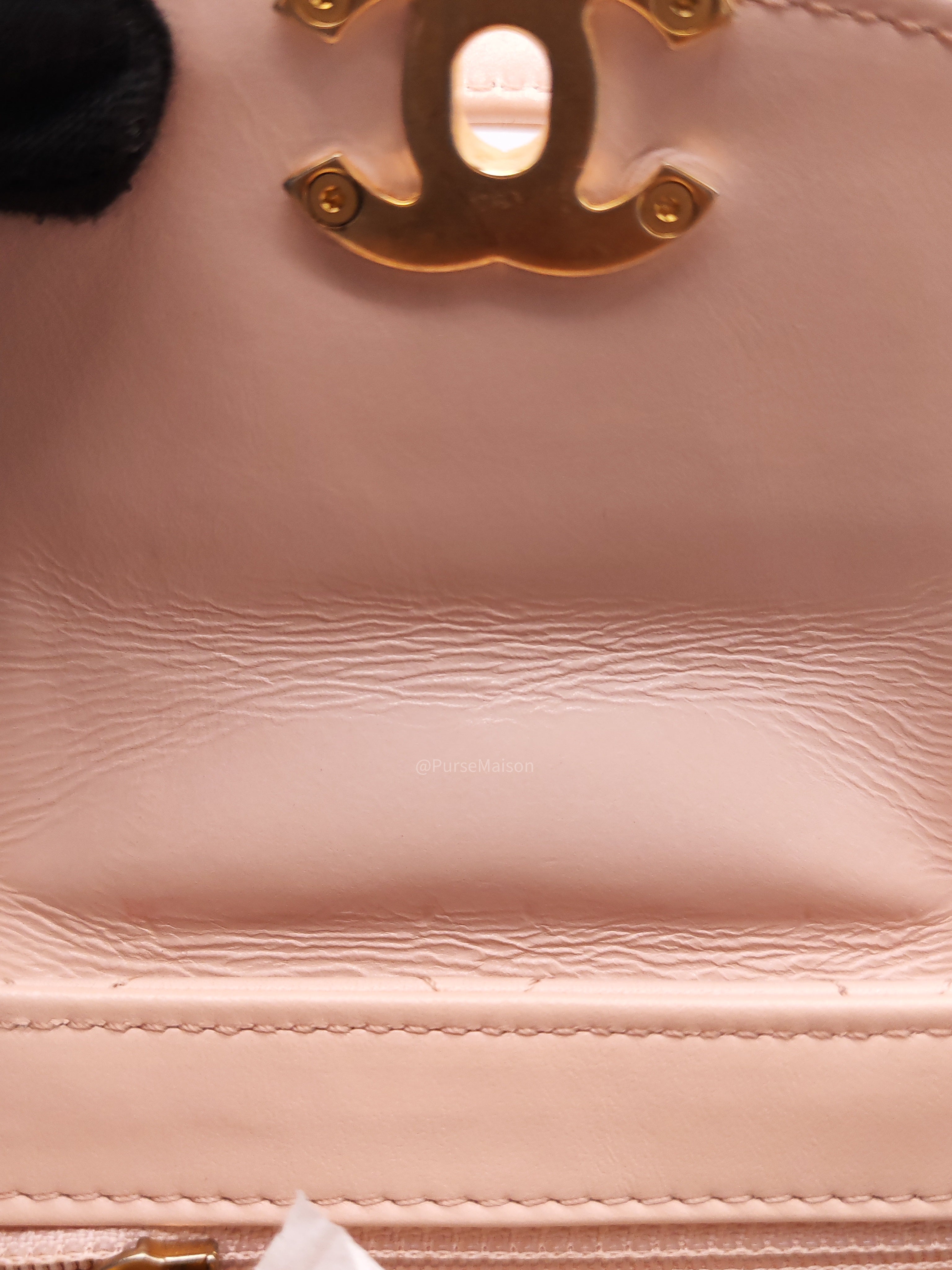 Chanel CC Kelly Small in Baby Pink Shinny Calfskin Leather Aged Gold Hardware Microchip(E8****T5)