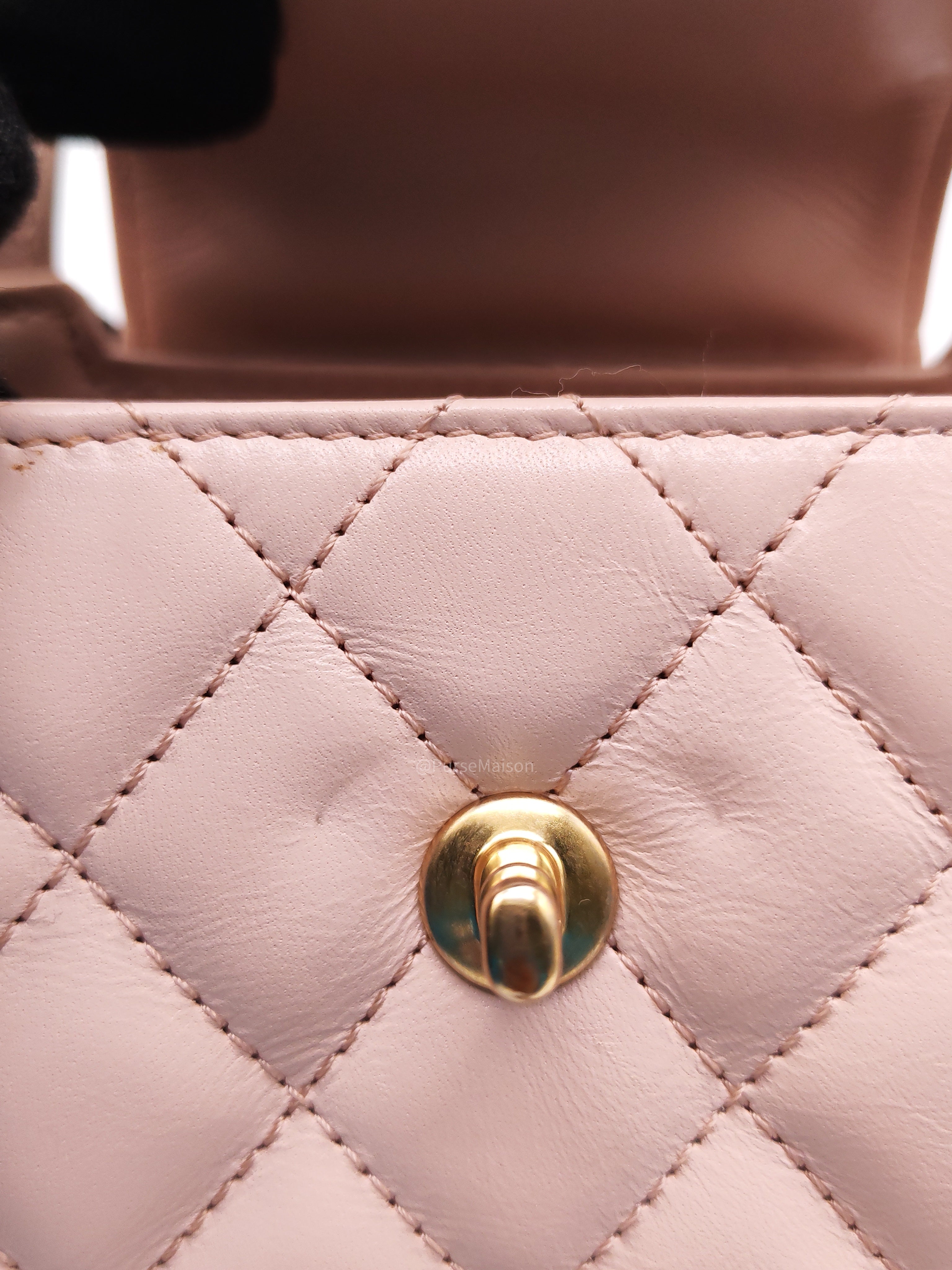 Chanel CC Kelly Small in Baby Pink Shinny Calfskin Leather Aged Gold Hardware Microchip(E8****T5)