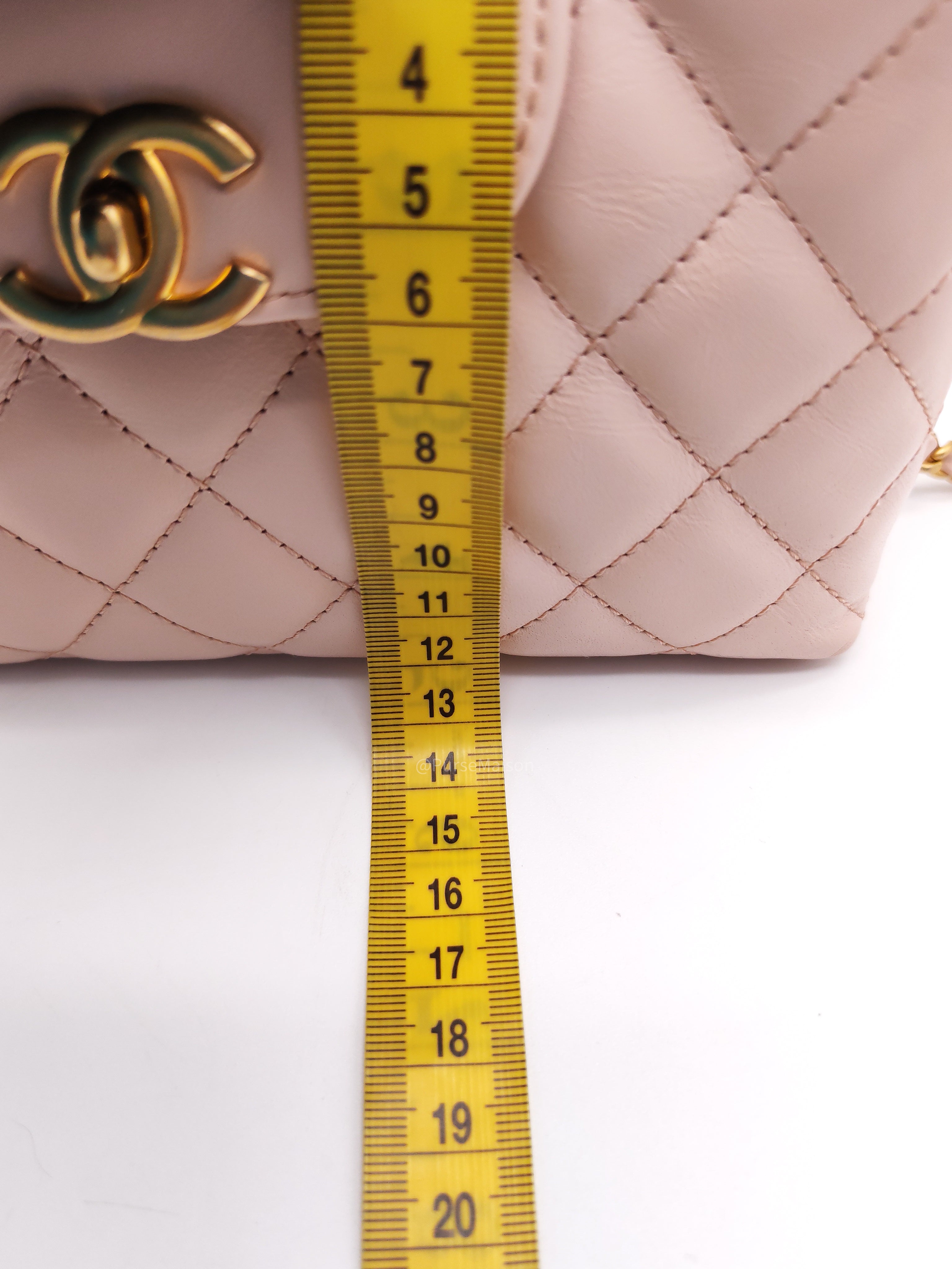 Chanel CC Kelly Small in Baby Pink Shinny Calfskin Leather Aged Gold Hardware Microchip(E8****T5)