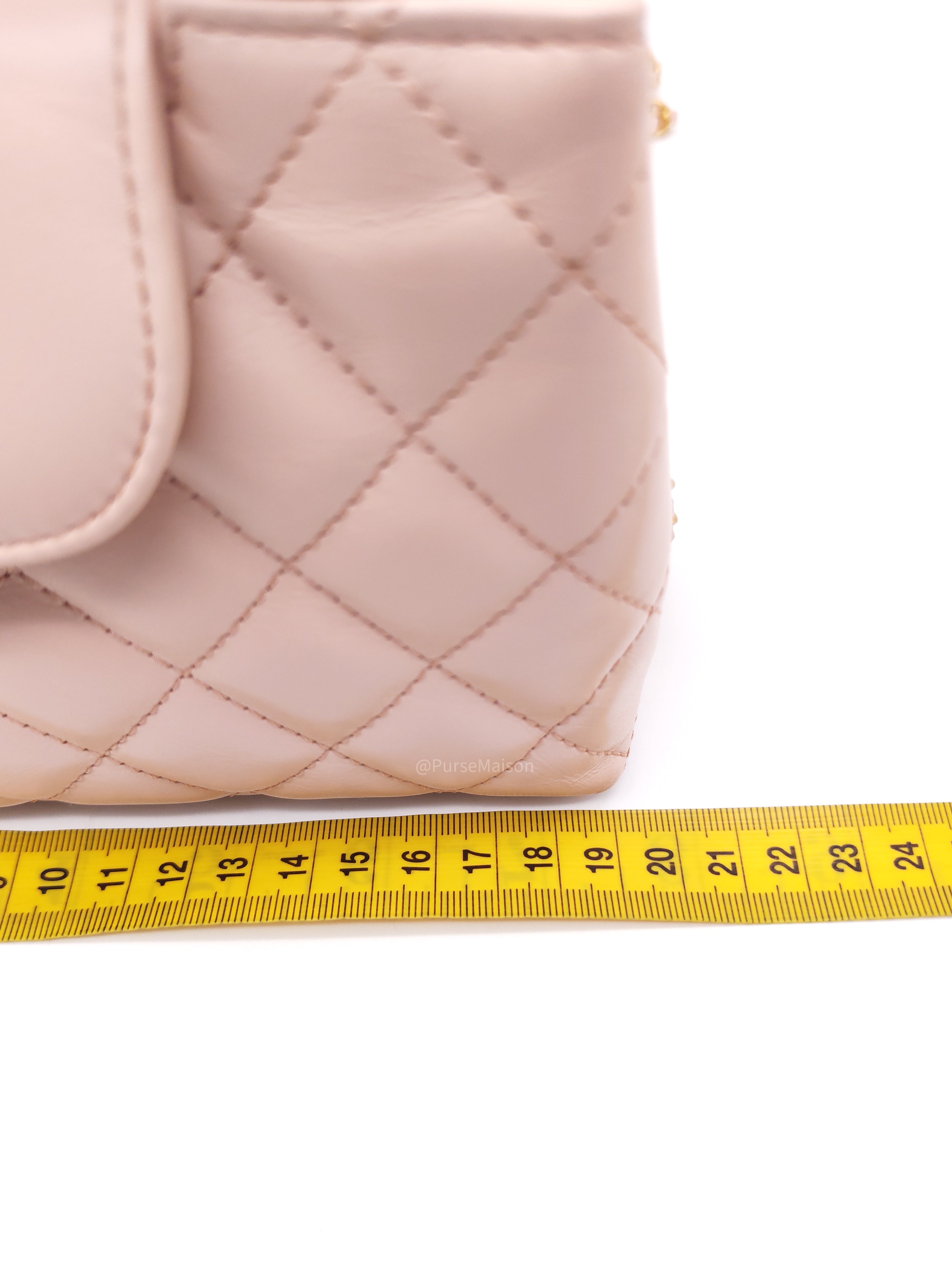 Chanel CC Kelly Small in Baby Pink Shinny Calfskin Leather Aged Gold Hardware Microchip(E8****T5)