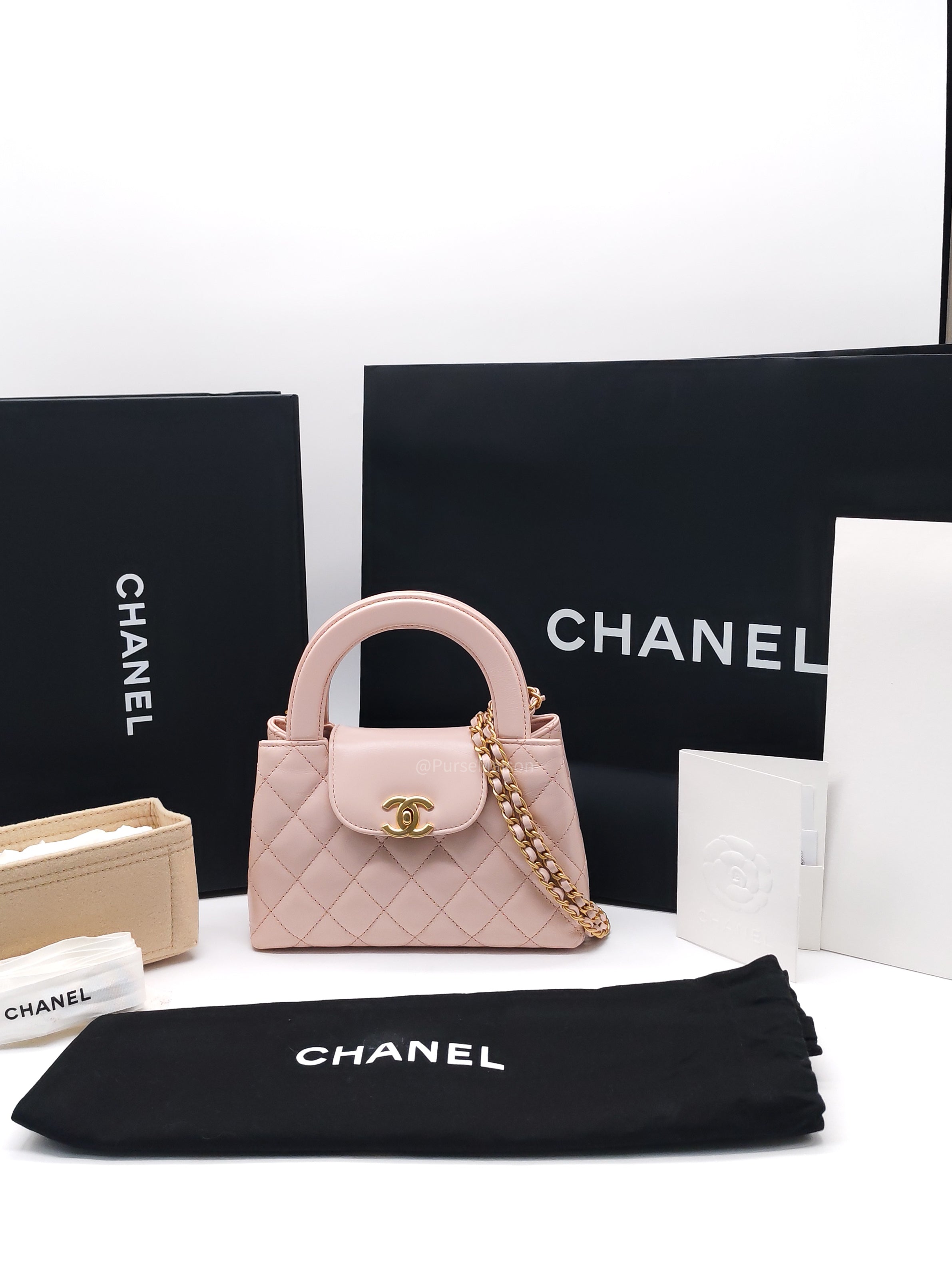 Chanel CC Kelly Small in Baby Pink Shinny Calfskin Leather Aged Gold Hardware Microchip(E8****T5)