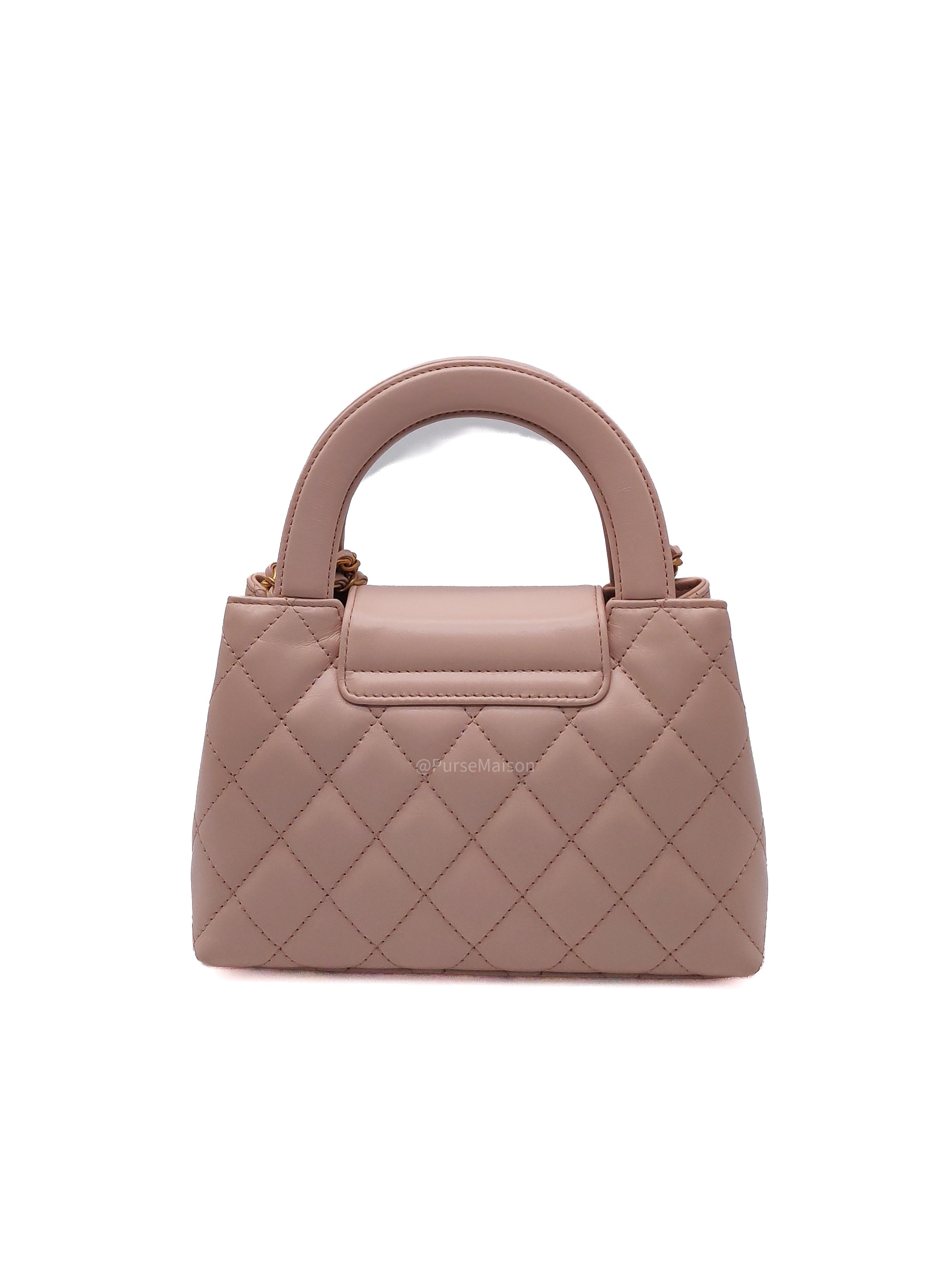 Chanel CC Kelly Small in Baby Pink Shinny Calfskin Leather Aged Gold Hardware Microchip(E8****T5)