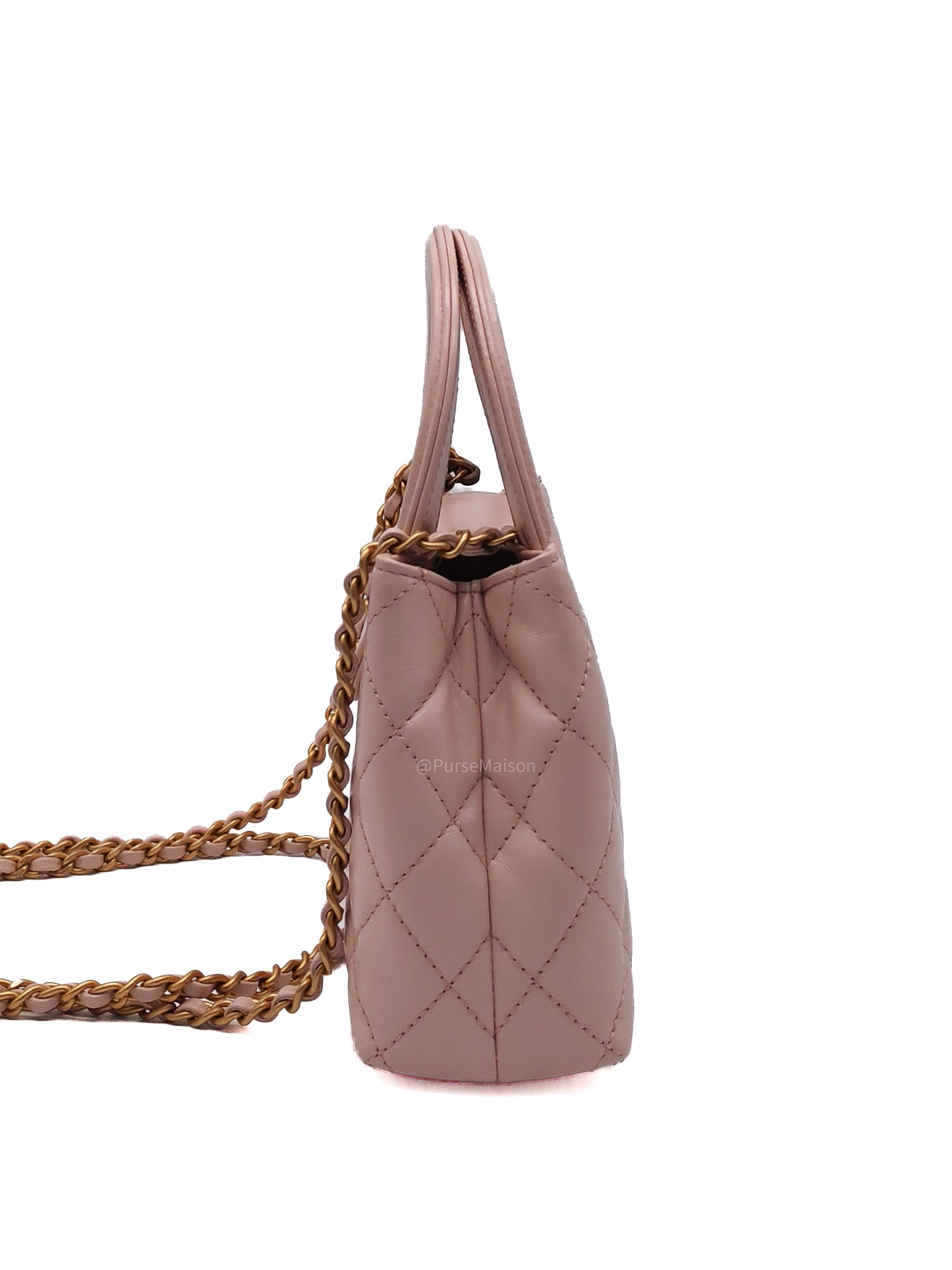 Chanel CC Kelly Small in Baby Pink Shinny Calfskin Leather Aged Gold Hardware Microchip(E8****T5)
