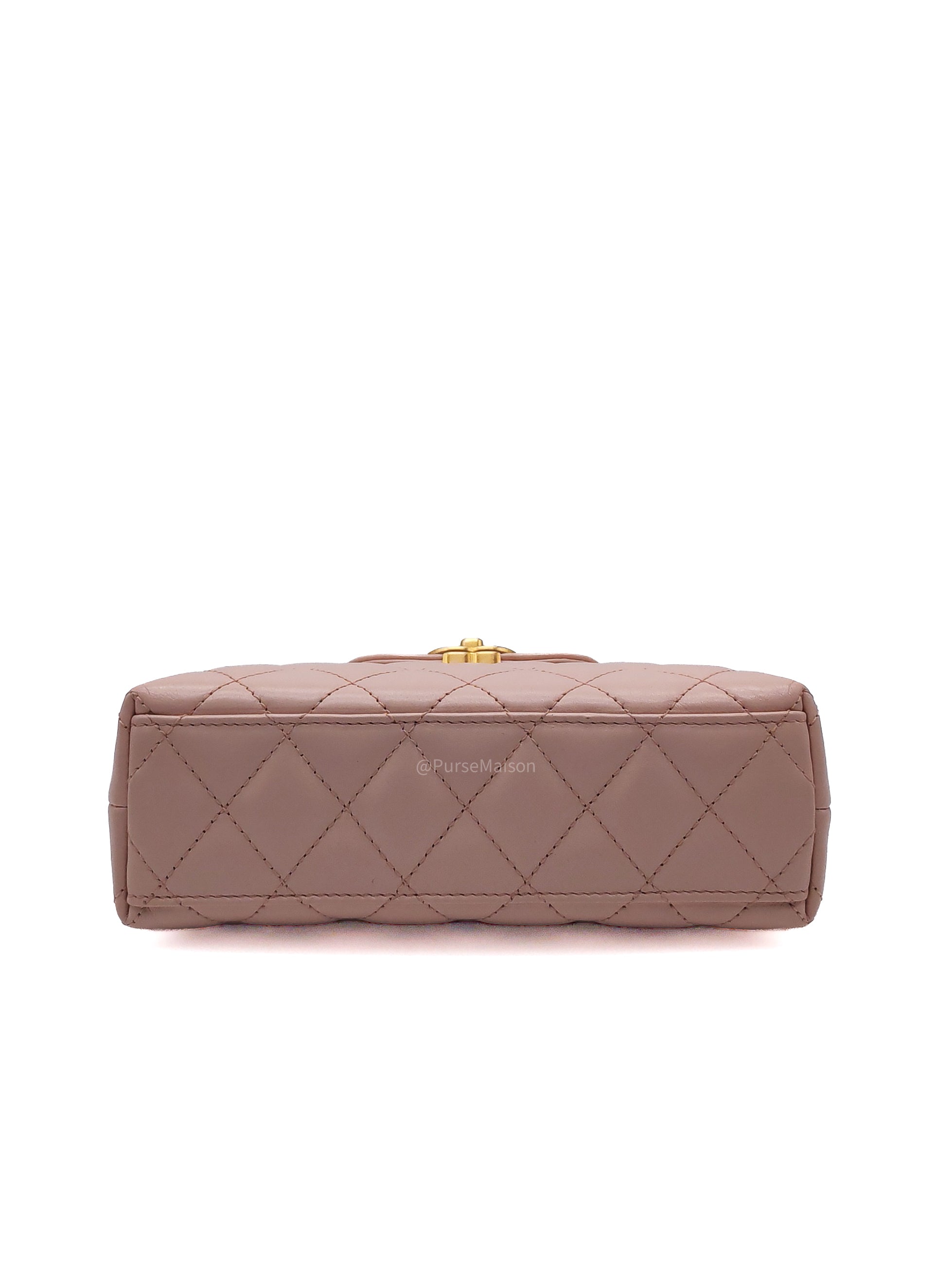 Chanel CC Kelly Small in Baby Pink Shinny Calfskin Leather Aged Gold Hardware Microchip(E8****T5)