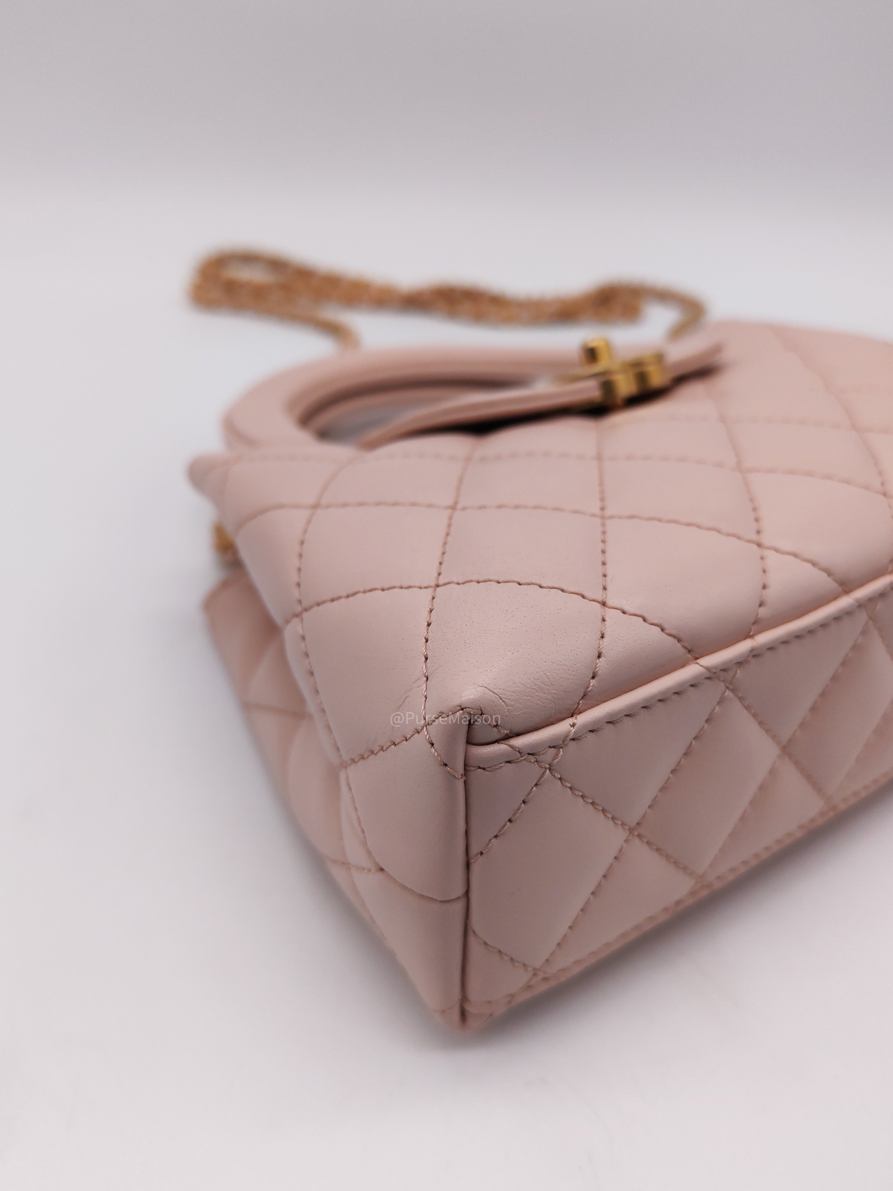 Chanel CC Kelly Small in Baby Pink Shinny Calfskin Leather Aged Gold Hardware Microchip(E8****T5)