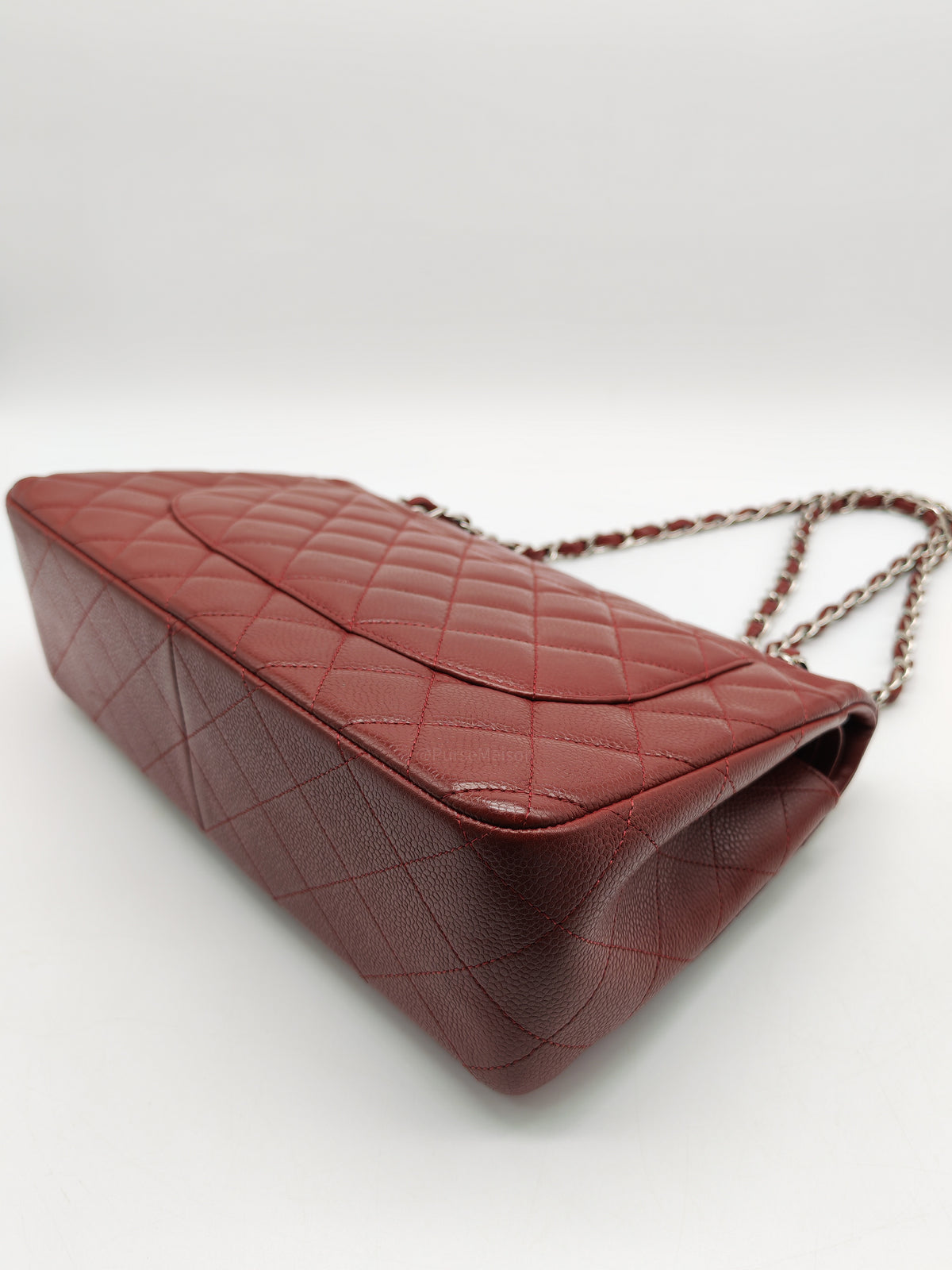 Chanel Classic Double Flap Jumbo in Burgundy Quilted Caviar Leather and Silver Hardware Series 18