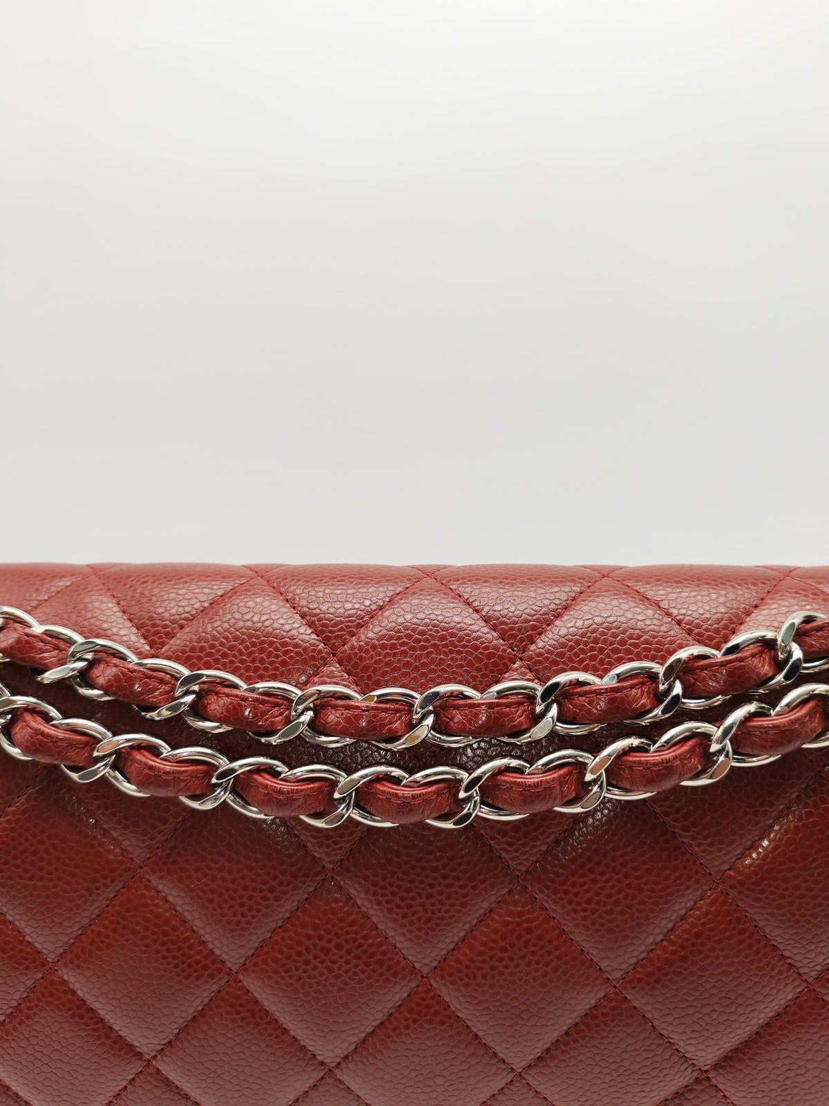 Chanel Classic Double Flap Jumbo in Burgundy Quilted Caviar Leather and Silver Hardware Series 18