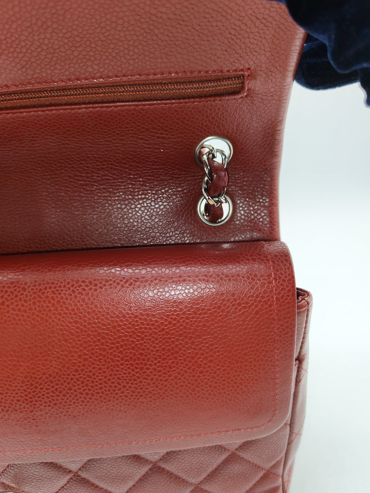 Chanel Classic Double Flap Jumbo in Burgundy Quilted Caviar Leather and Silver Hardware Series 18