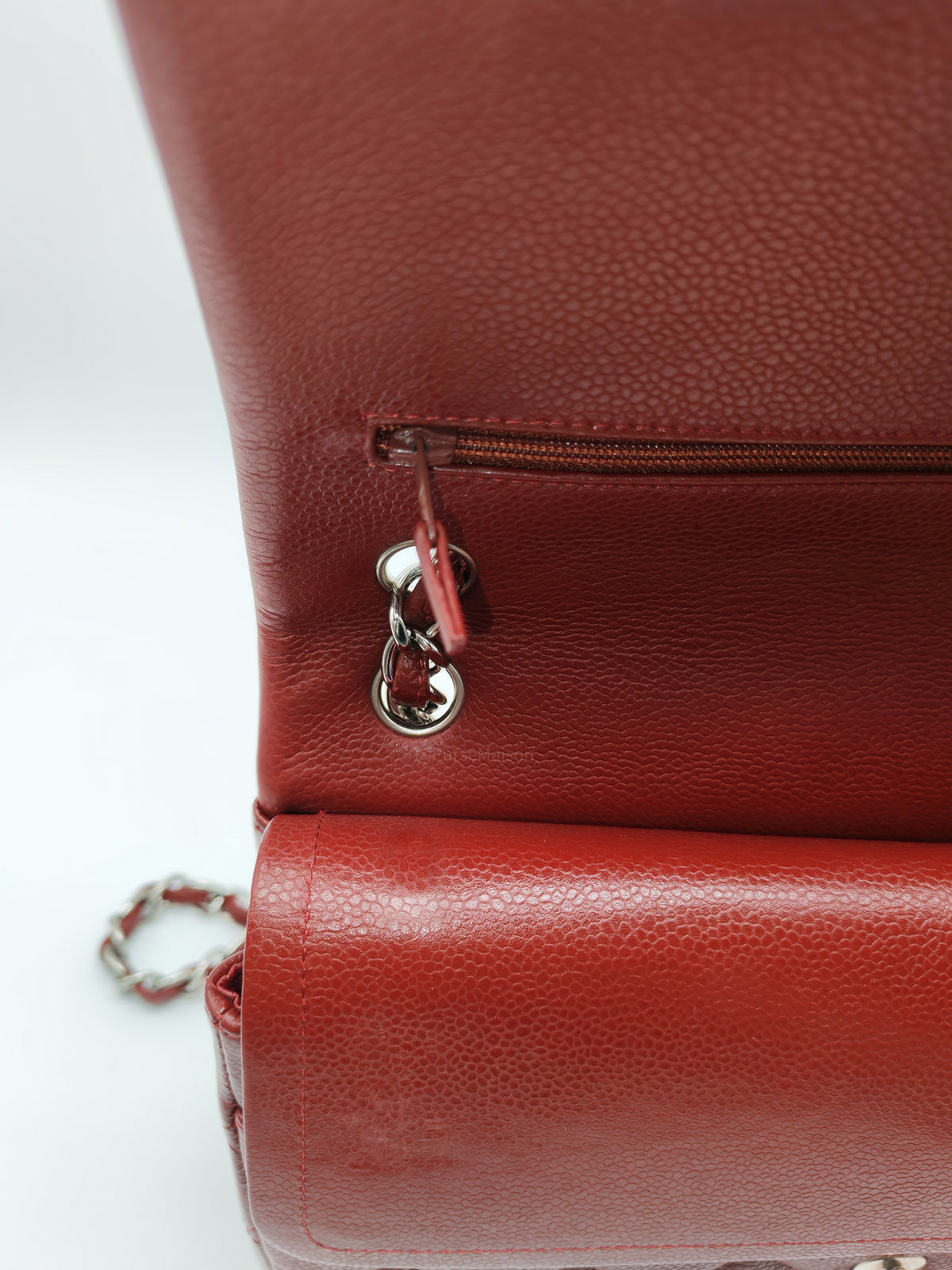 Chanel Classic Double Flap Jumbo in Burgundy Quilted Caviar Leather and Silver Hardware Series 18