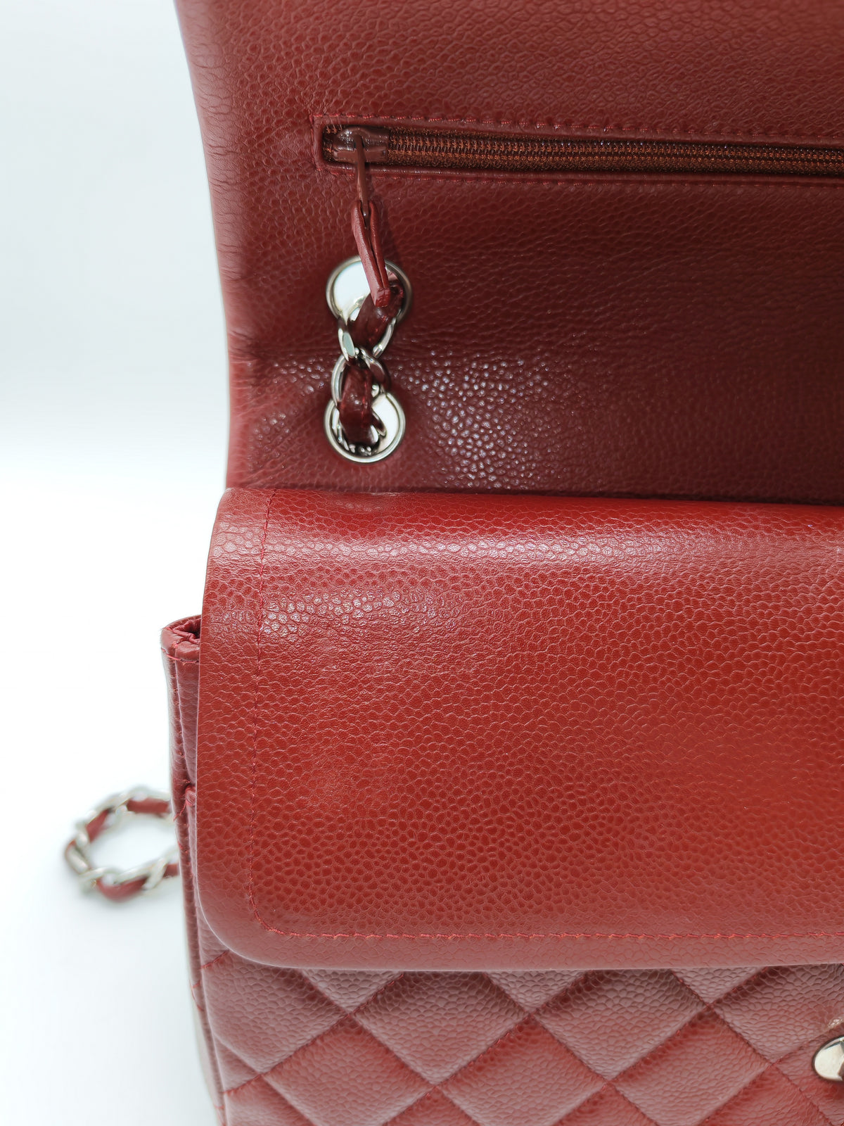 Chanel Classic Double Flap Jumbo in Burgundy Quilted Caviar Leather and Silver Hardware Series 18