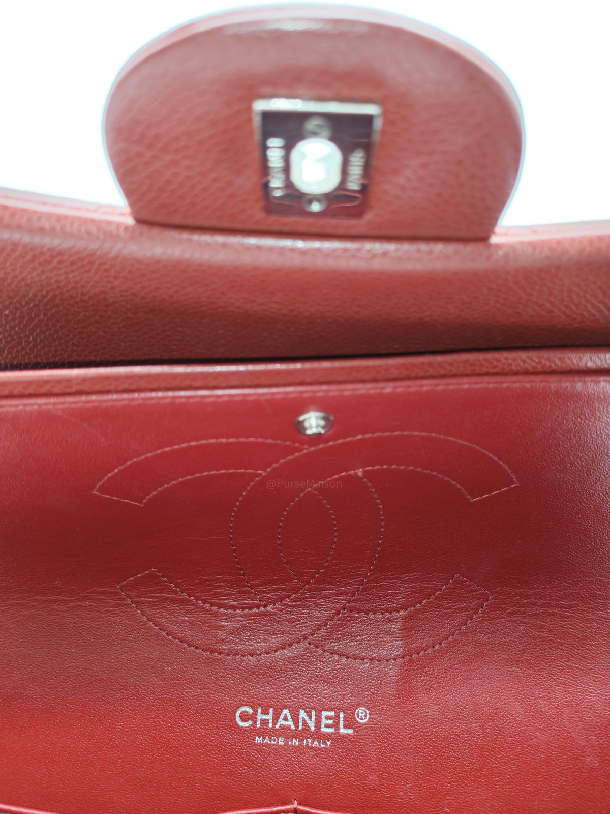 Chanel Classic Double Flap Jumbo in Burgundy Quilted Caviar Leather and Silver Hardware Series 18