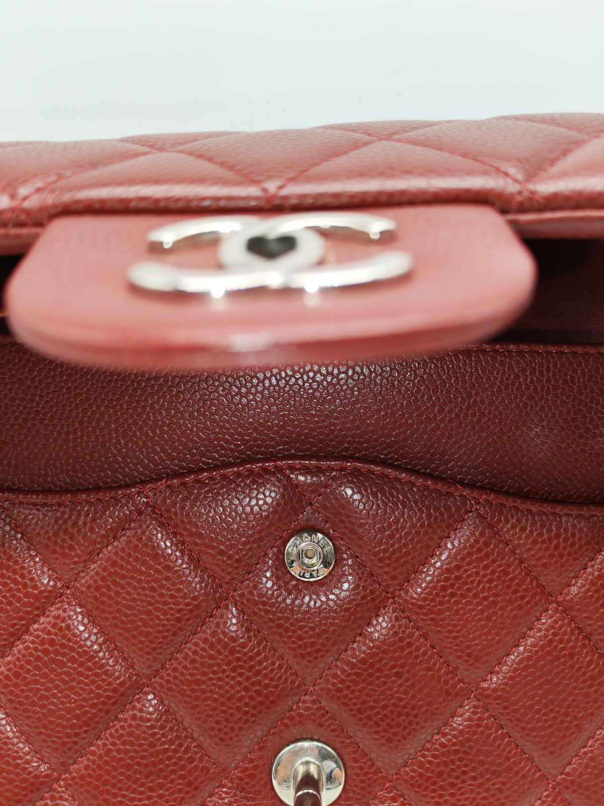 Chanel Classic Double Flap Jumbo in Burgundy Quilted Caviar Leather and Silver Hardware Series 18