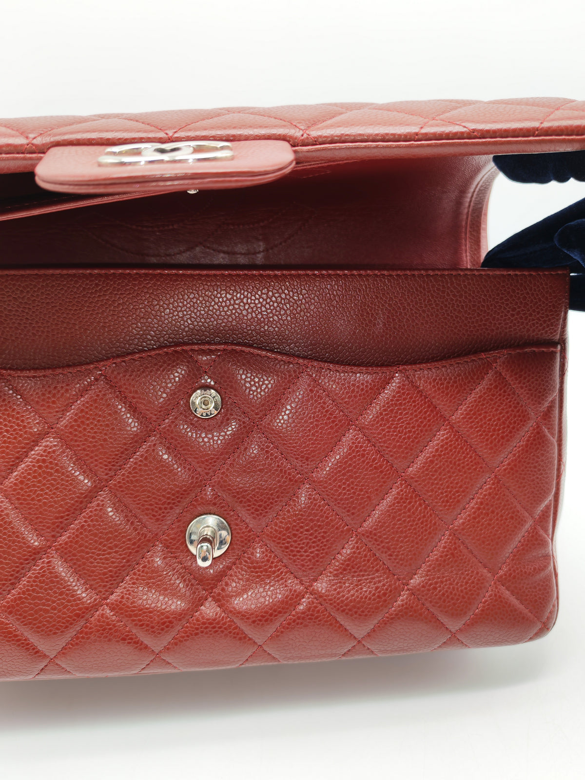 Chanel Classic Double Flap Jumbo in Burgundy Quilted Caviar Leather and Silver Hardware Series 18