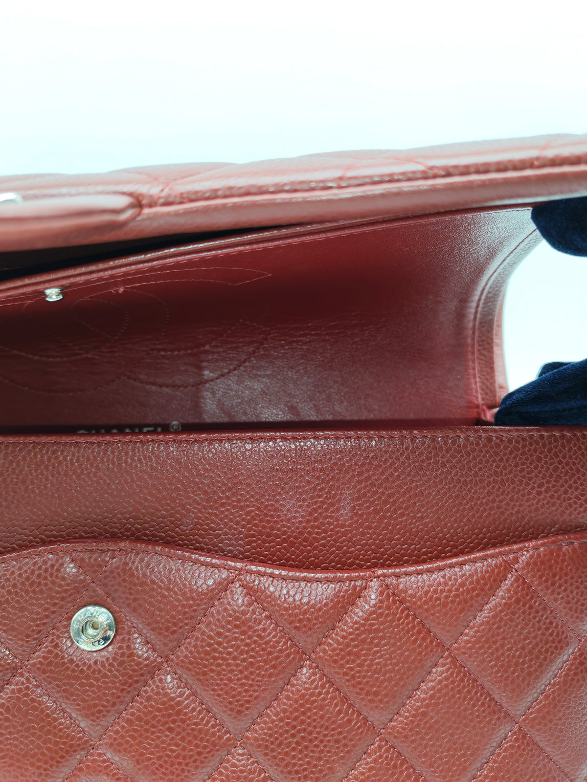 Chanel Classic Double Flap Jumbo in Burgundy Quilted Caviar Leather and Silver Hardware Series 18