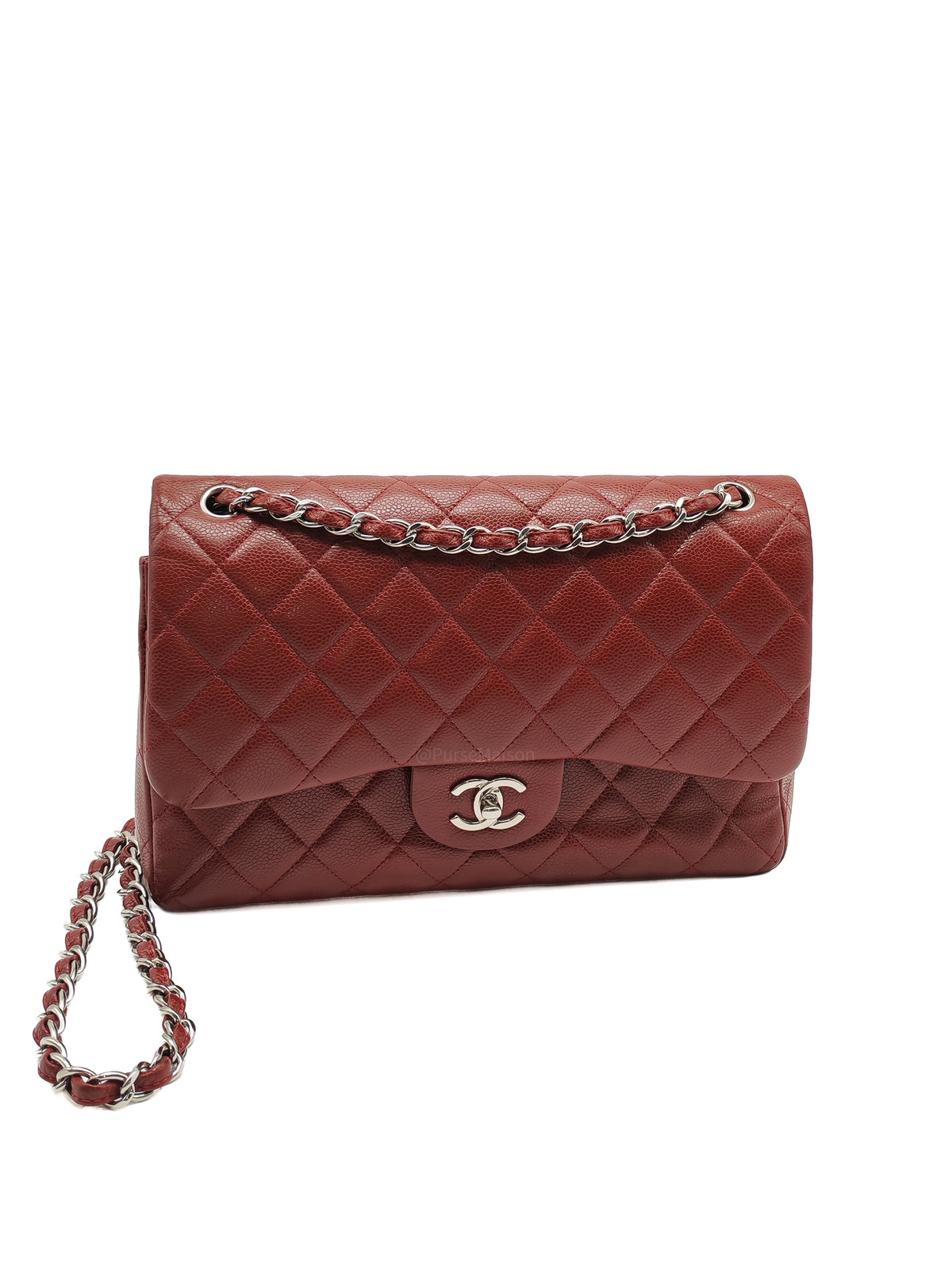 Chanel Classic Double Flap Jumbo in Burgundy Quilted Caviar Leather and Silver Hardware Series 18