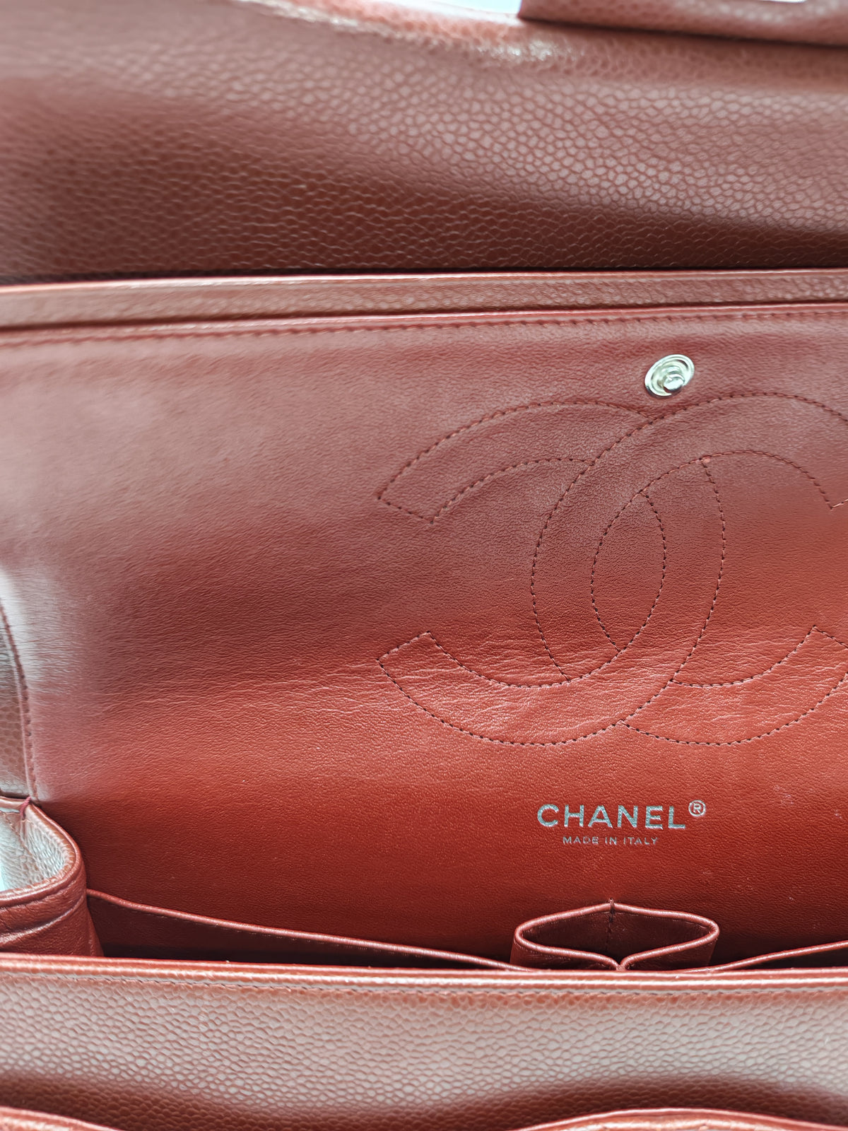 Chanel Classic Double Flap Jumbo in Burgundy Quilted Caviar Leather and Silver Hardware Series 18