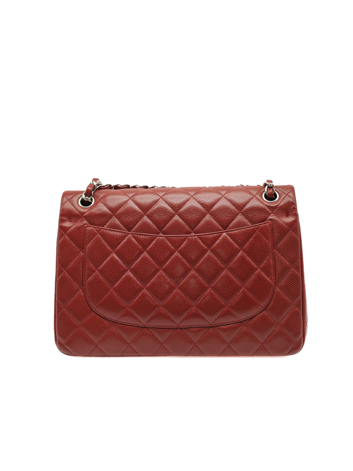 Chanel Classic Double Flap Jumbo in Burgundy Quilted Caviar Leather and Silver Hardware Series 18