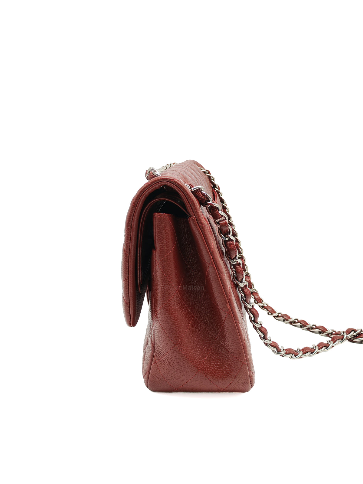 Chanel Classic Double Flap Jumbo in Burgundy Quilted Caviar Leather and Silver Hardware Series 18