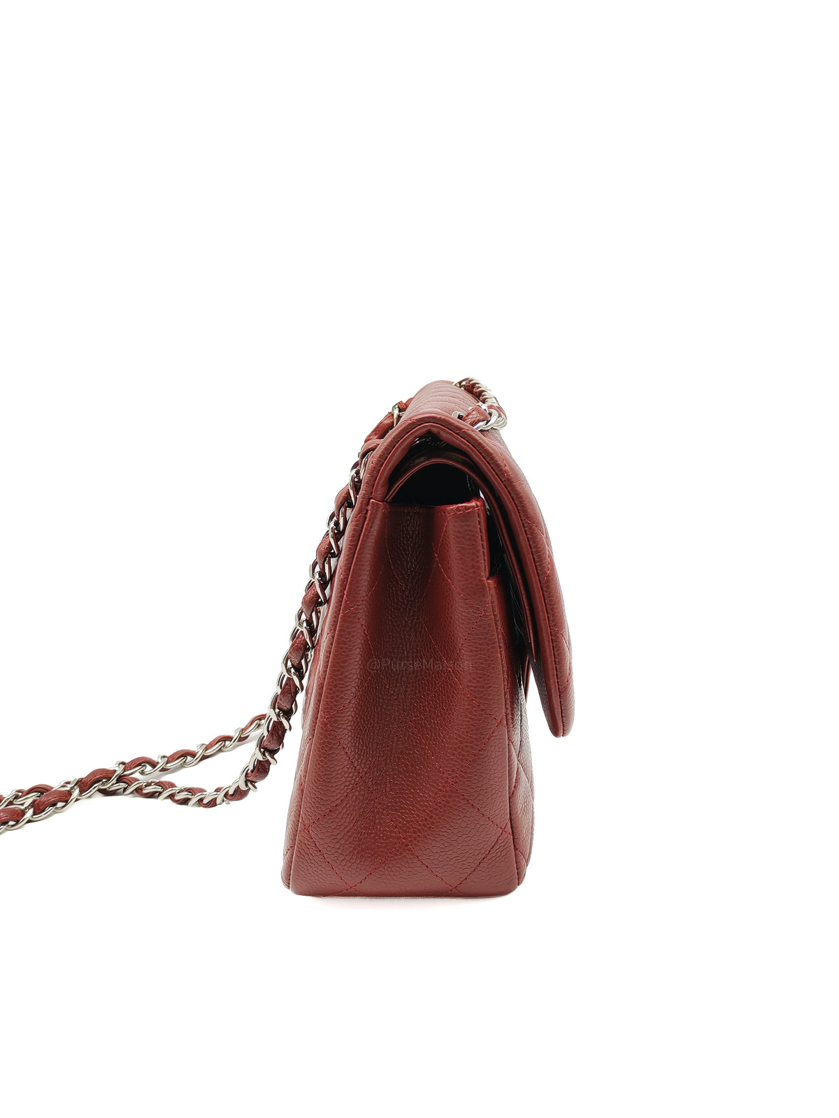 Chanel Classic Double Flap Jumbo in Burgundy Quilted Caviar Leather and Silver Hardware Series 18