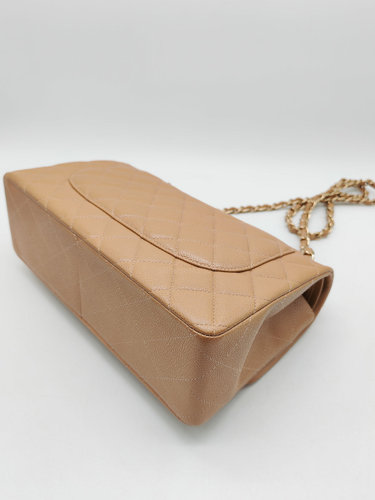 Chanel Classic Double Flap Jumbo in Dark Beige Caviar Leather and Light Gold Hardware (Series 25)