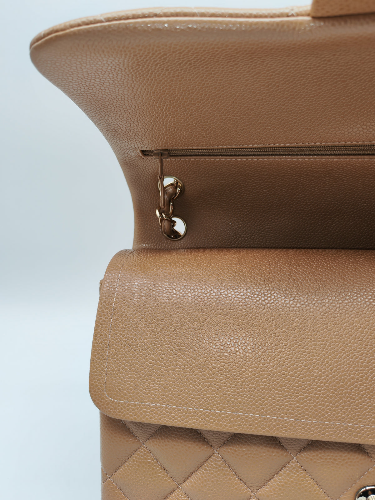 Chanel Classic Double Flap Jumbo in Dark Beige Caviar Leather and Light Gold Hardware (Series 25)