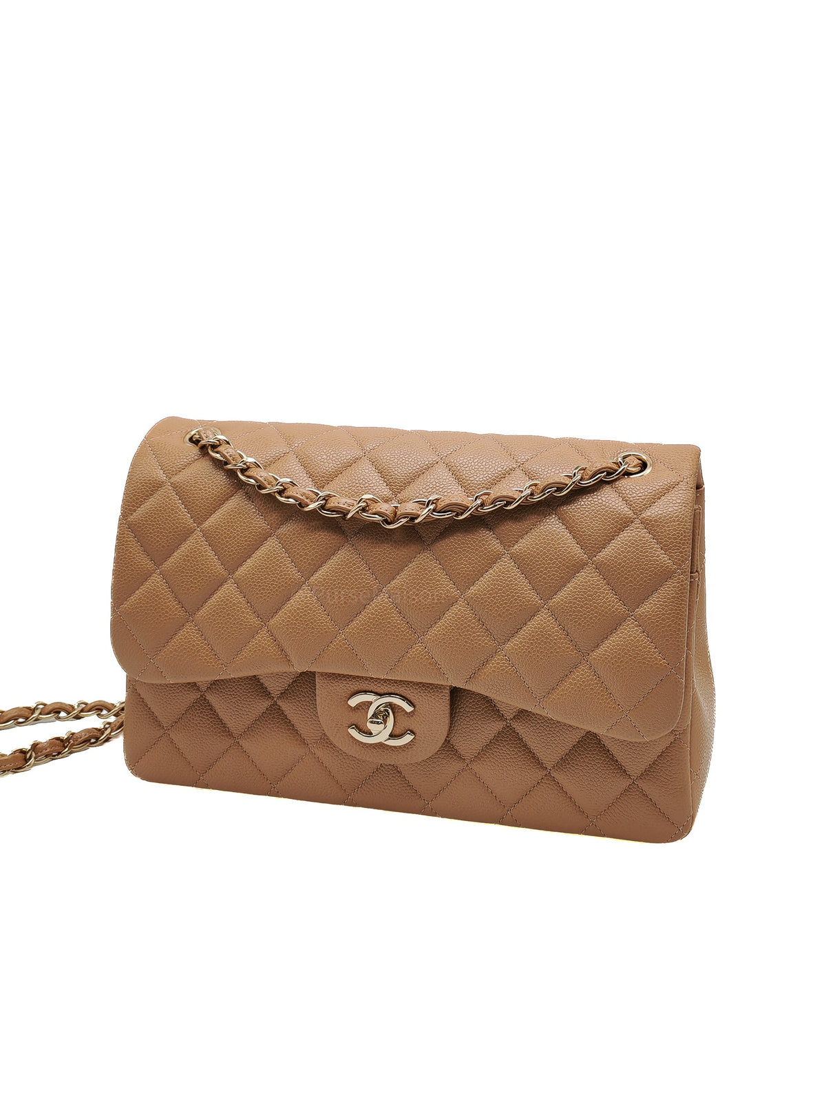Chanel Classic Double Flap Jumbo in Dark Beige Caviar Leather and Light Gold Hardware (Series 25)