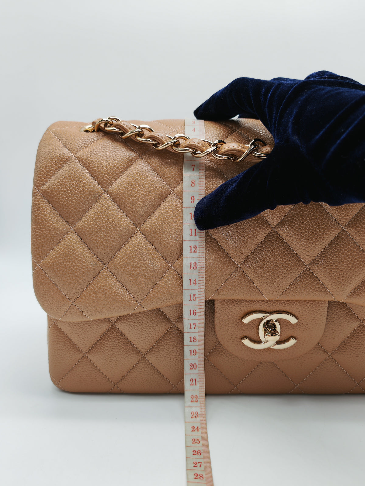 Chanel Classic Double Flap Jumbo in Dark Beige Caviar Leather and Light Gold Hardware (Series 25)