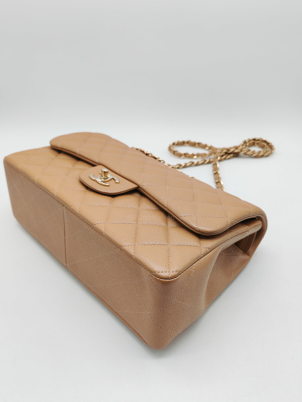 Chanel Classic Double Flap Jumbo in Dark Beige Caviar Leather and Light Gold Hardware (Series 25)