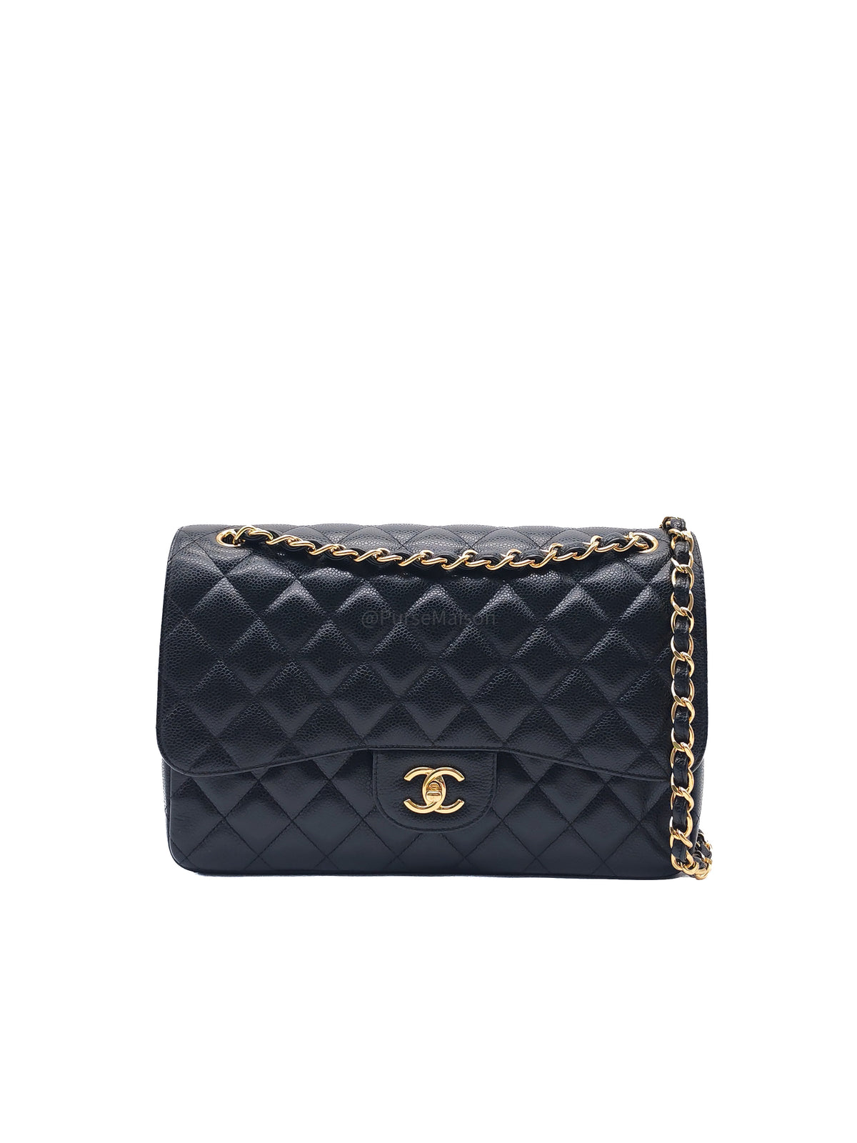 Chanel Classic Double Flap Jumbo in Black Caviar Leather and Gold Hardware (Series 25)