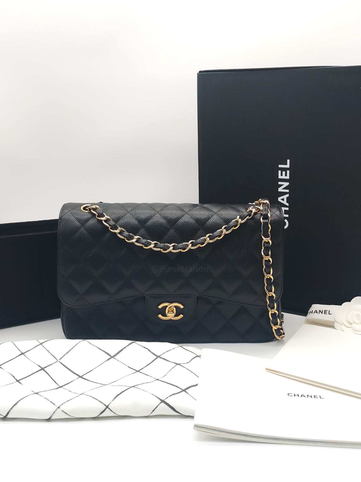 Chanel Classic Double Flap Jumbo in Black Quilted Caviar Leather and Gold Hardware Series 27